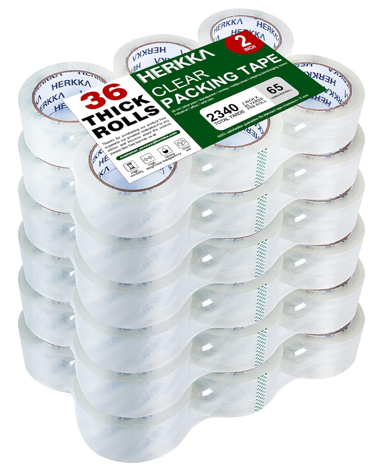 HERKKA Clear Packing Tape, 36 Rolls Heavy Duty Packaging Tape for Shipping Packa...