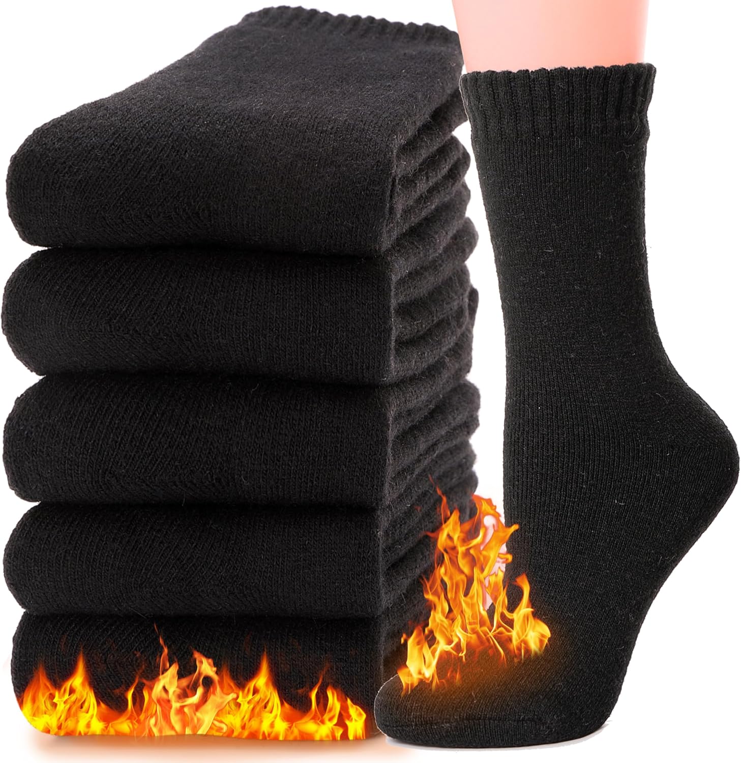 MOGGEI 5 Pairs Womens Merino Wool Socks Hiking Warm Winter Thick Thermal Crew Co...