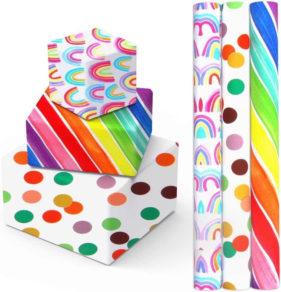 Birthday Wrapping Paper Rolls, 3 Rolls Happy Birthday Wrapping Paper,Gift Wrappi...
