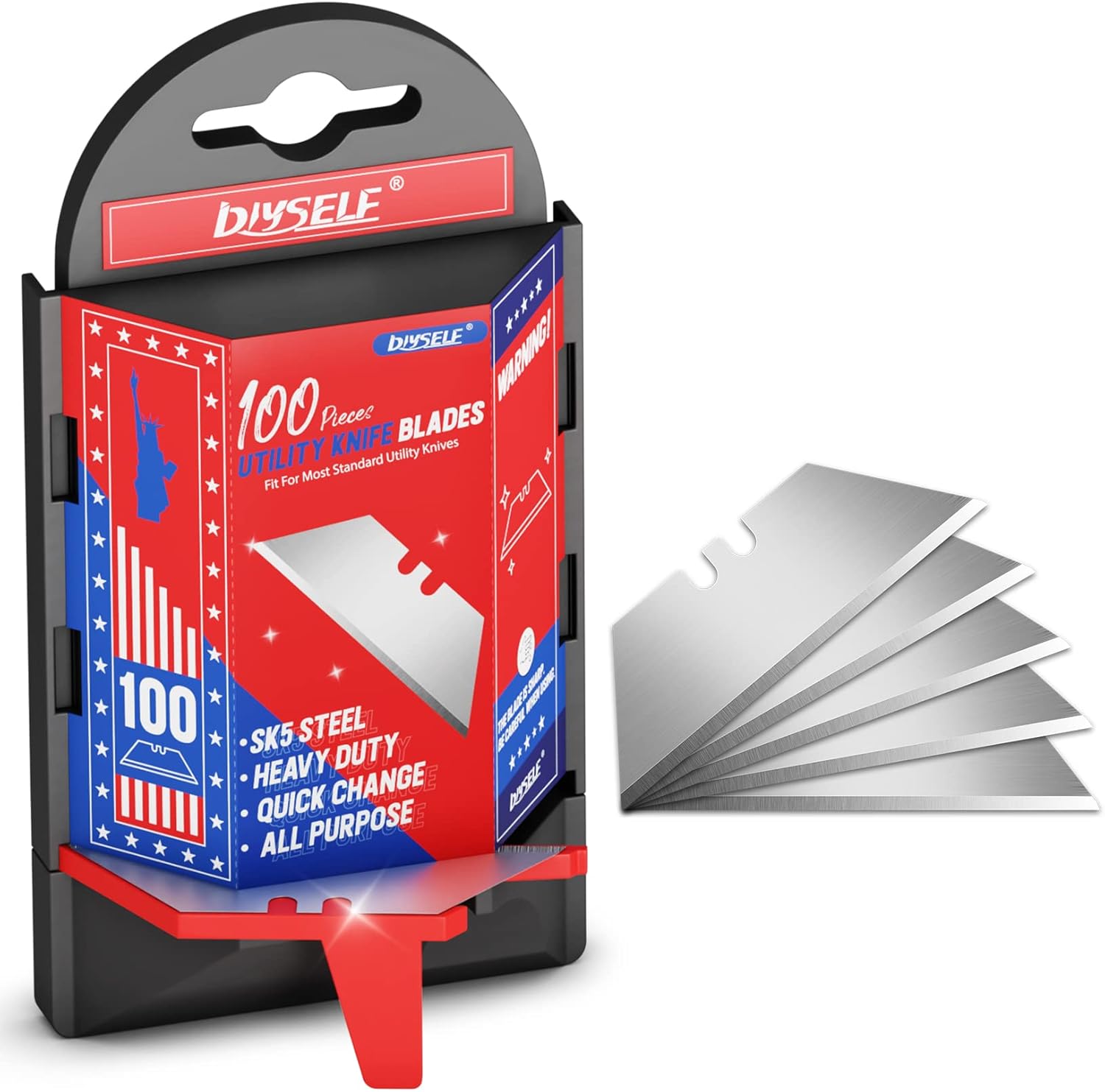 DIYSELF Utility Knife Blades 100 Pack, Box Cutter Blades Refills with Dispenser,...