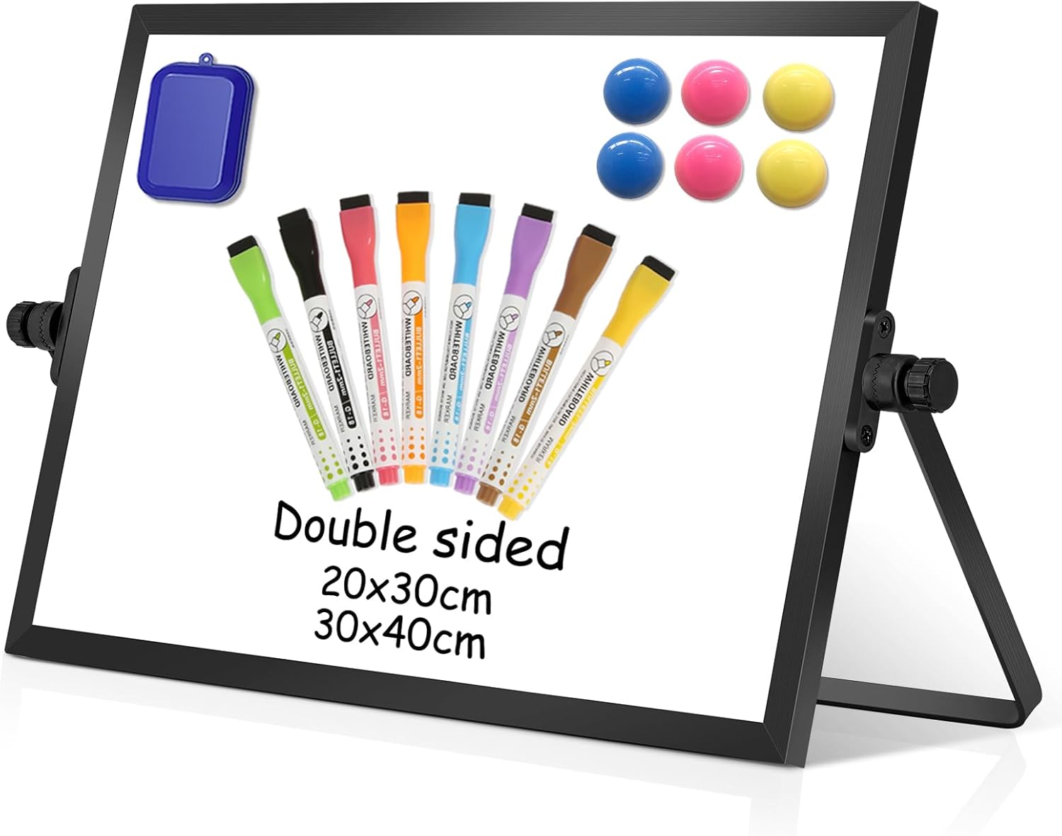 DOLLAR BOSS Magnetic Desktop Whiteboard 20x30cm Black Frame Double Sided Dry Era...