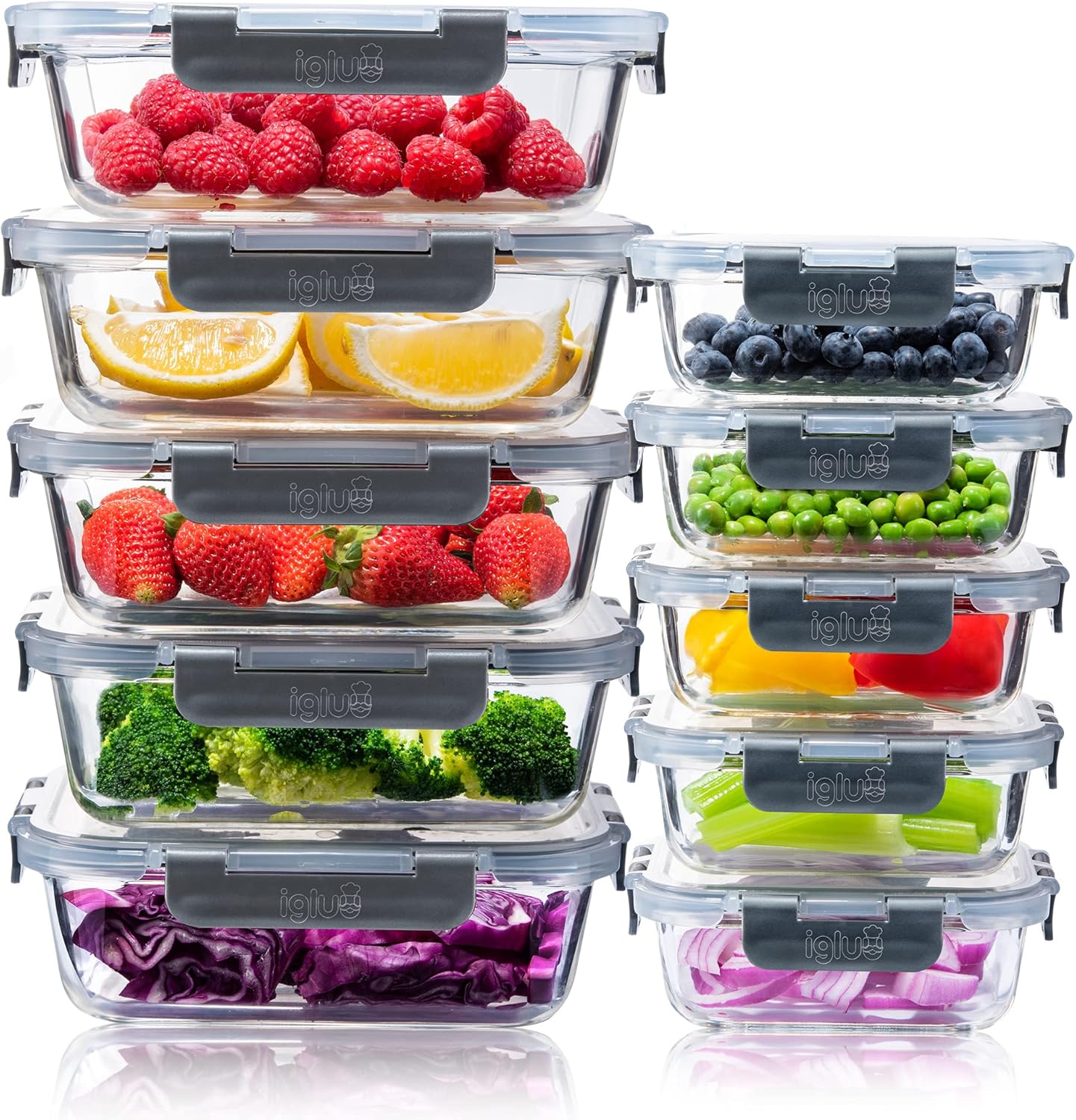 Igluu Meal Prep Glass Food Storage Containers 10 Pack, Meal Prep Containers with...