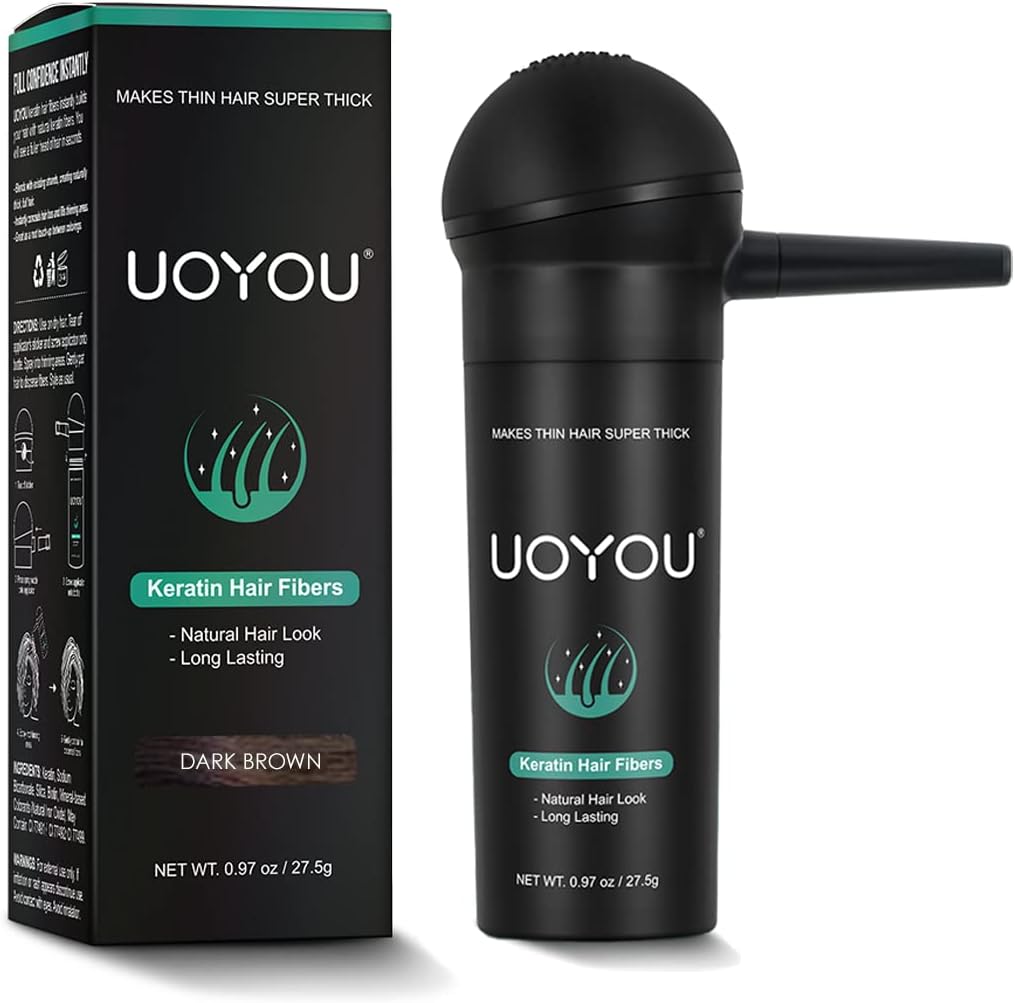 UOYOU DARK BROWN Hair Fibres for Thinning Hair 27.5g Bottle with Applicator | Na...