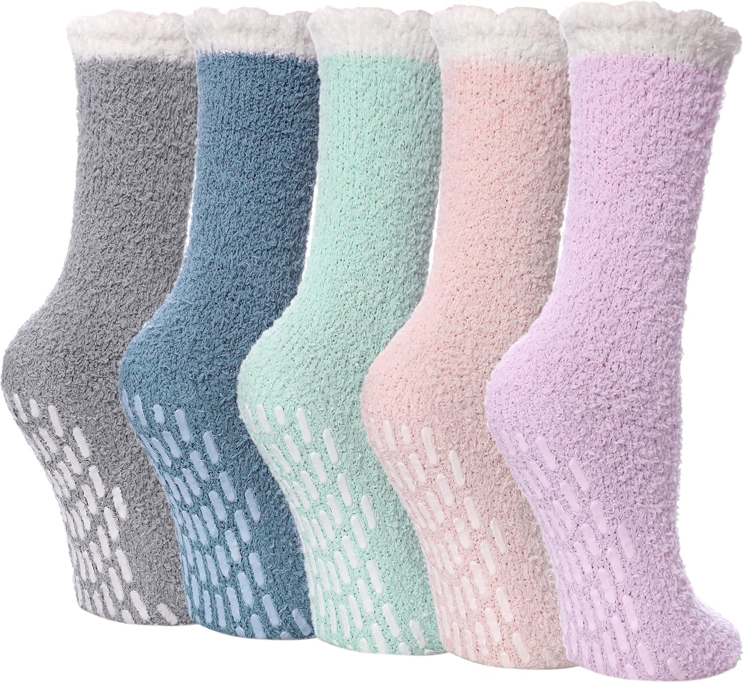 LINEMIN Non Slip Fuzzy Socks for Women Cozy Hospital Socks Soft Fluffy with Grip...