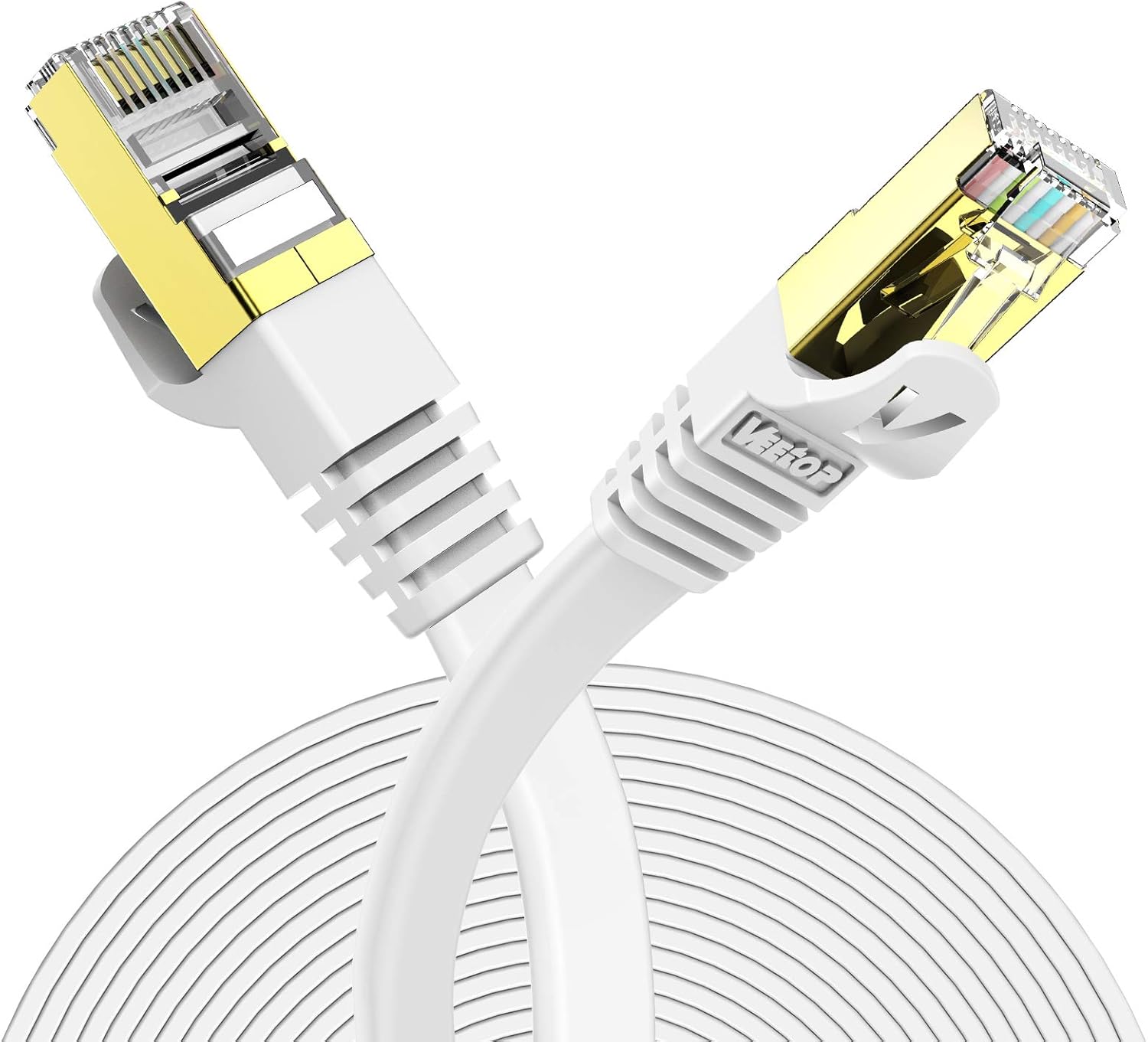 Veetop Flat Ethernet Cables 15m/49ft Cat7 High Speed 10Gbps RJ45 Cat 7 Networkin...