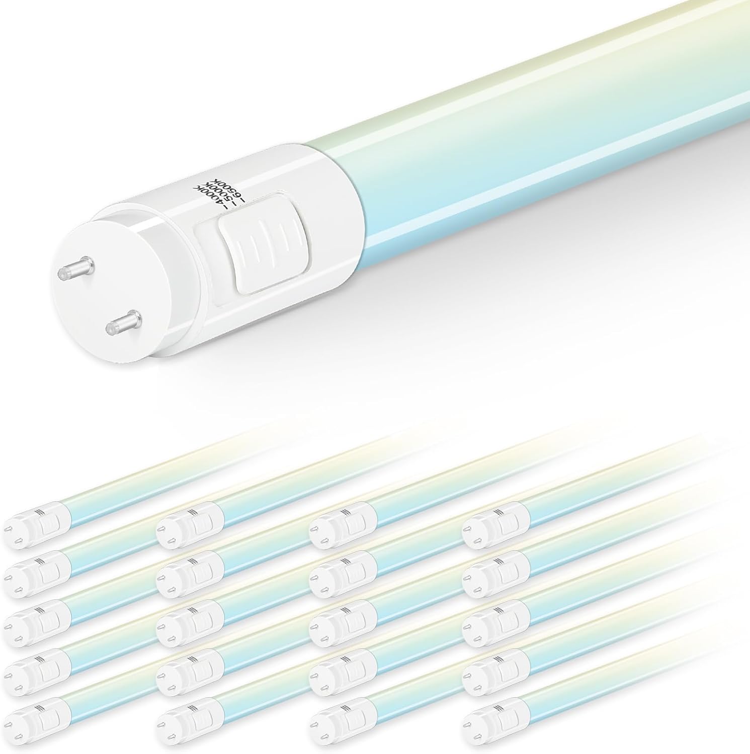 20 Pack 3CCT 4FT LED T8 Hybrid Type A+B Light Tube, 18W, 4000K/5000K/6500K Selec...