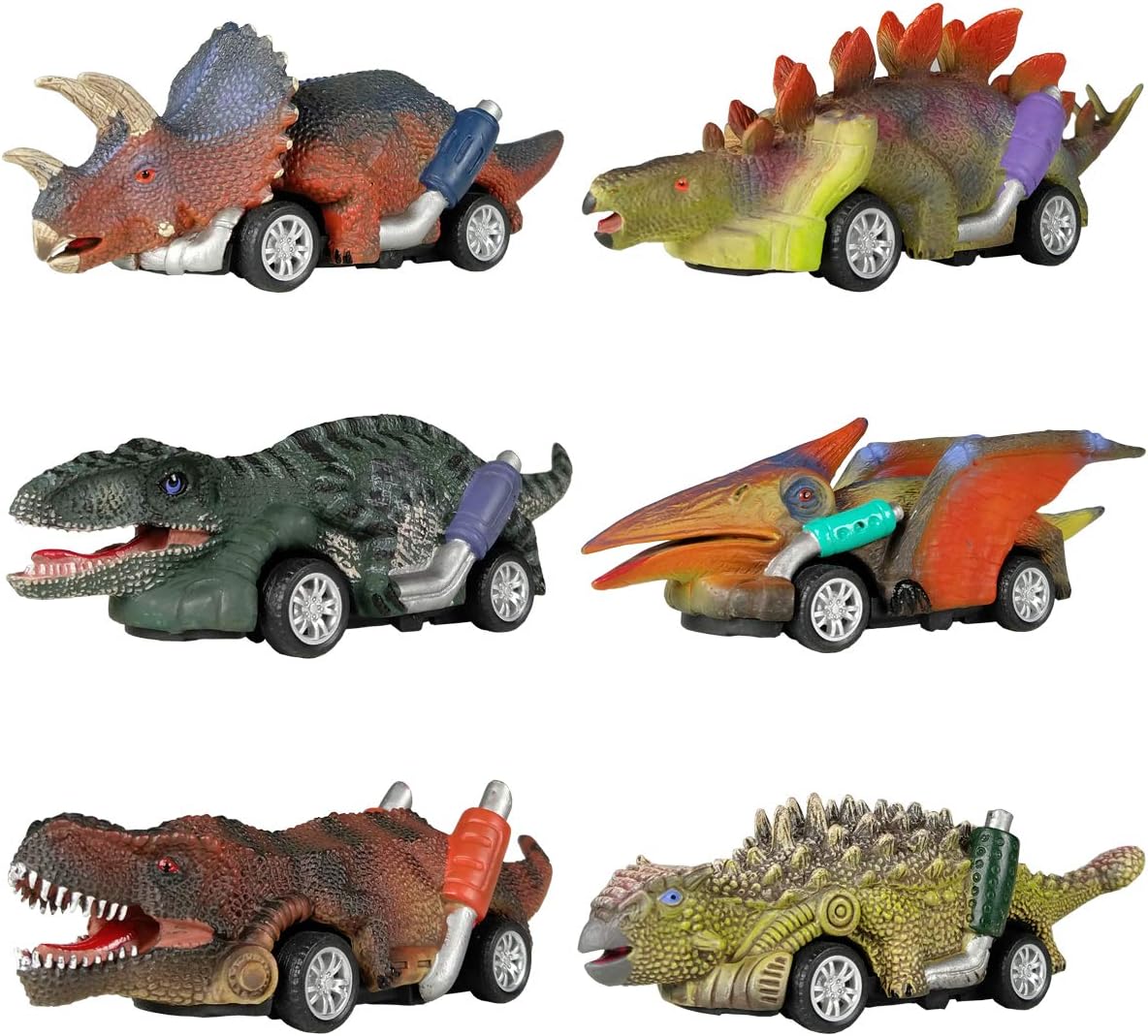 DINOBROS Dinosaur Toy Pull Back Cars,6 Pack Dino Toys for 3 Year Old Boys Girls...