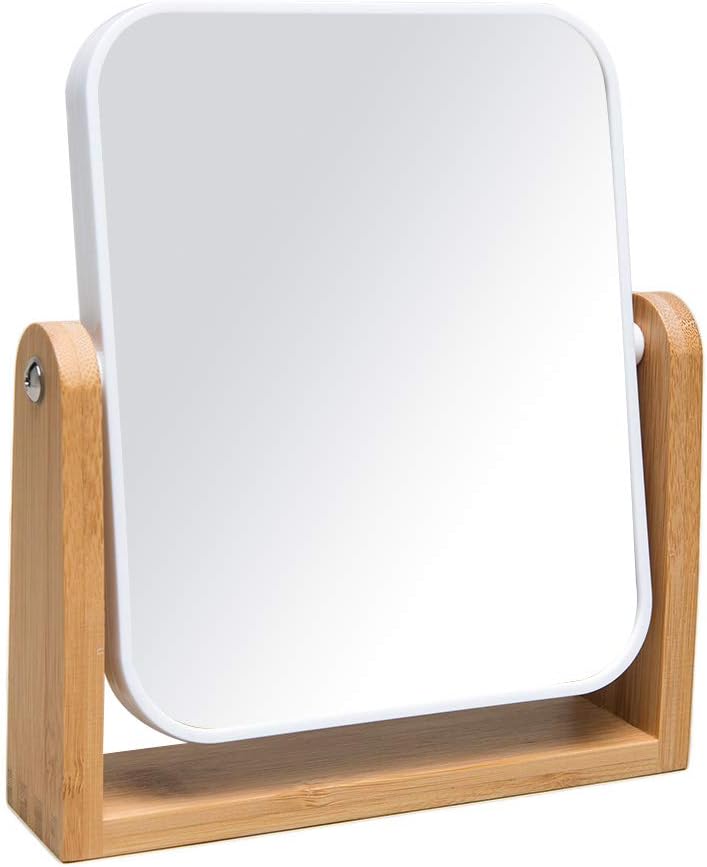 YEAKE Vanity Makeup Mirror with Natural Bamboo Stand,8 Inch 1X/2X Magnification...