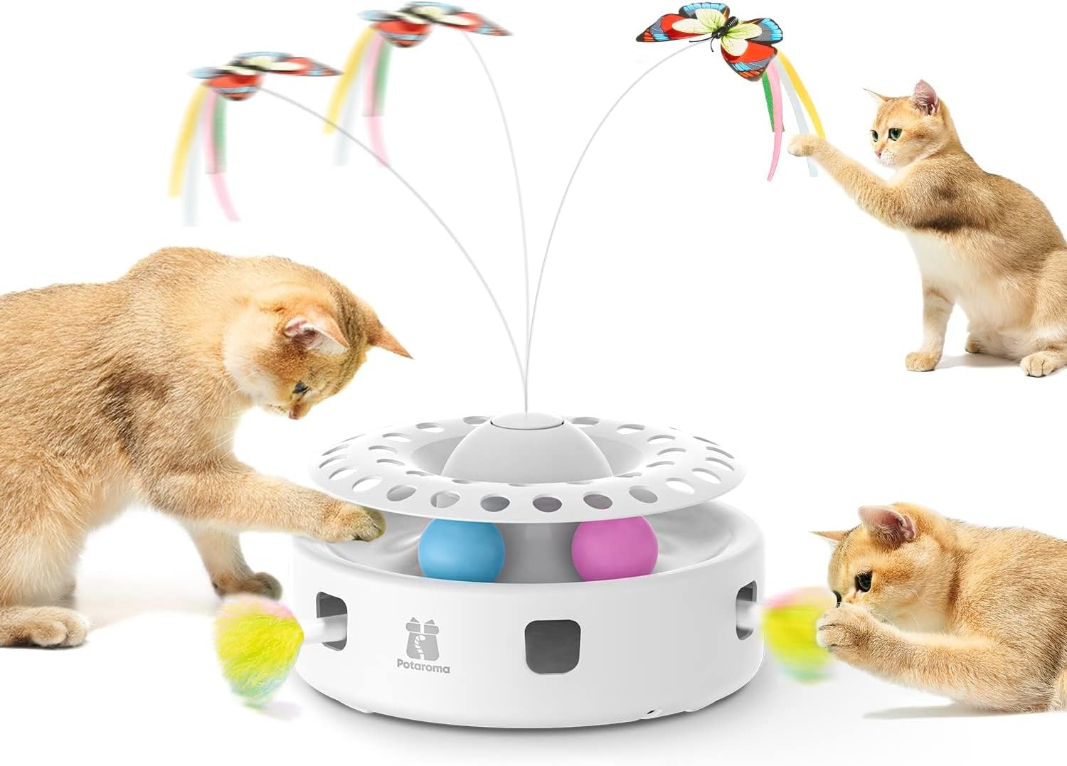 Potaroma Cat Toys 3in1 Automatic Interactive Kitten Toy, Fluttering Butterfly, M...