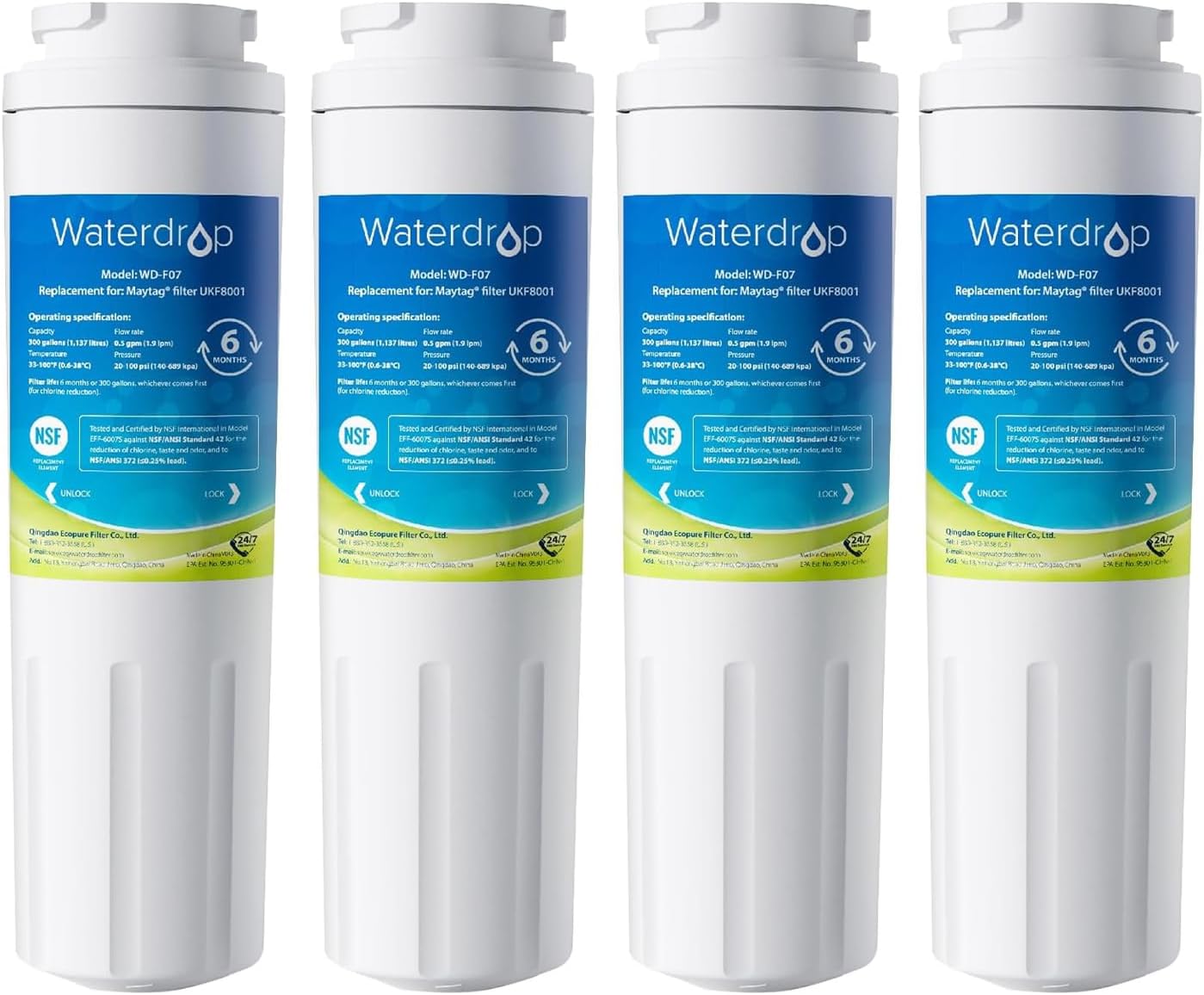 Waterdrop EDR4RXD1 Replacement for EveryDrop® Filter 4, Whirlpool® UKF8001, 4396...