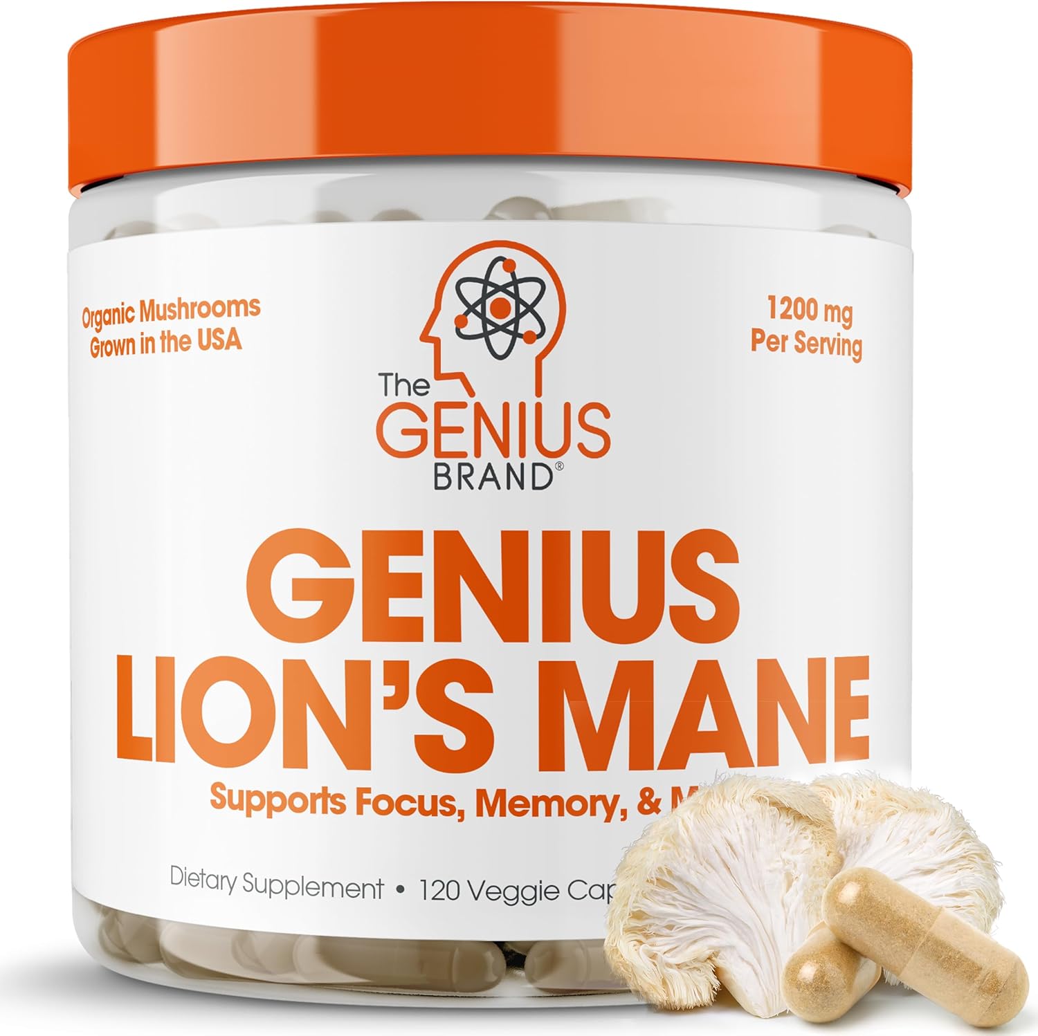 Genius Lions Mane Cognition Vitamins Supplement Capsules - Organic Nootropic Sup...