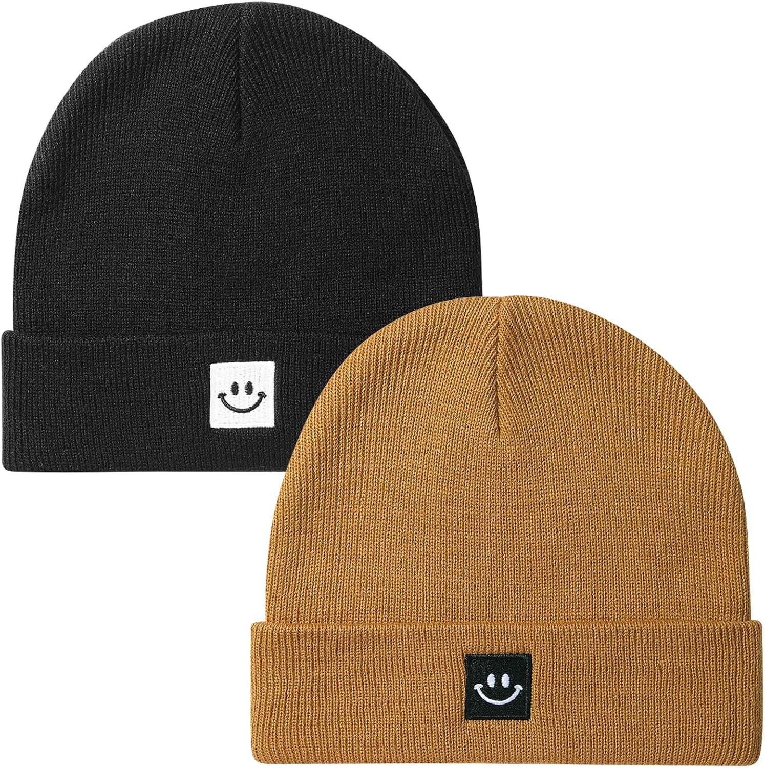 2Pack Baby Beanie Knit Toddler Hat for Girls Boys 0-8 Years 2pack Black/Camel 0-...