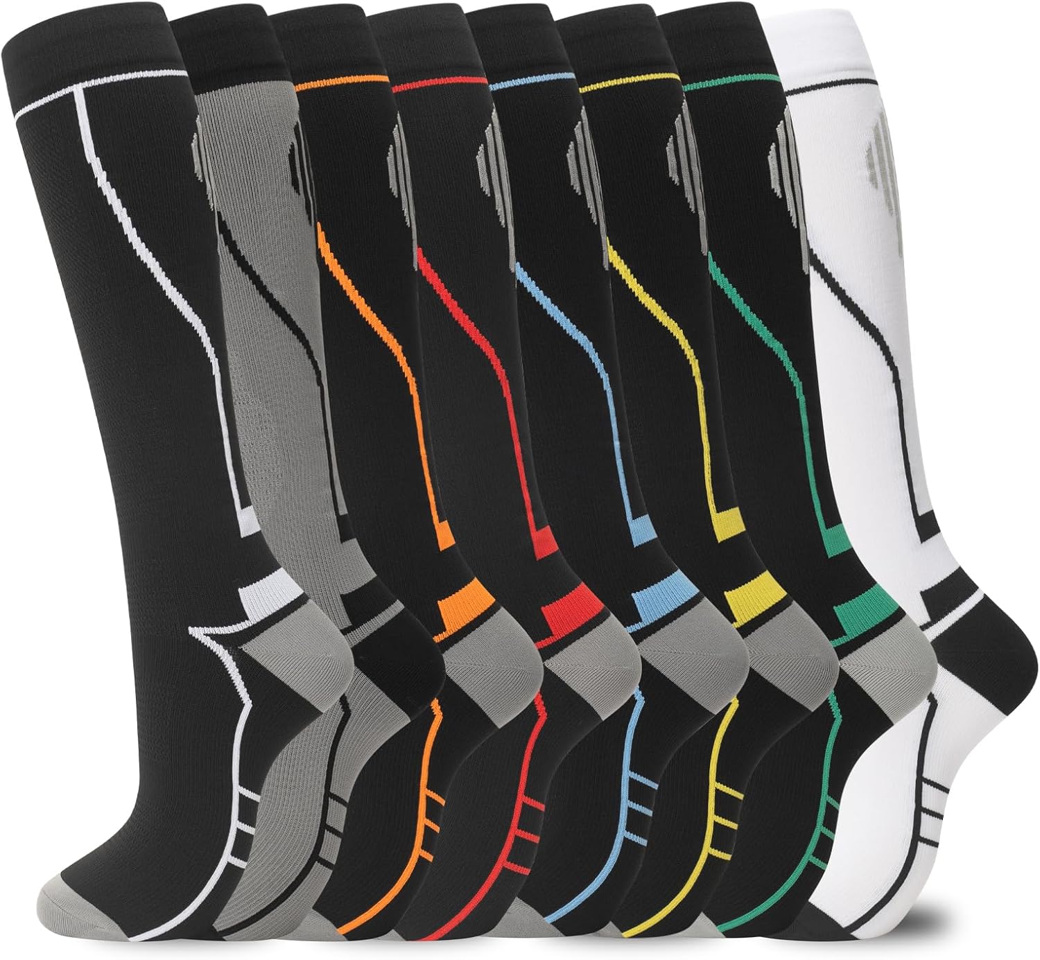 Compression Socks for Women Men Circulation Knee High 8 Pairs for Nurses, Runnin...