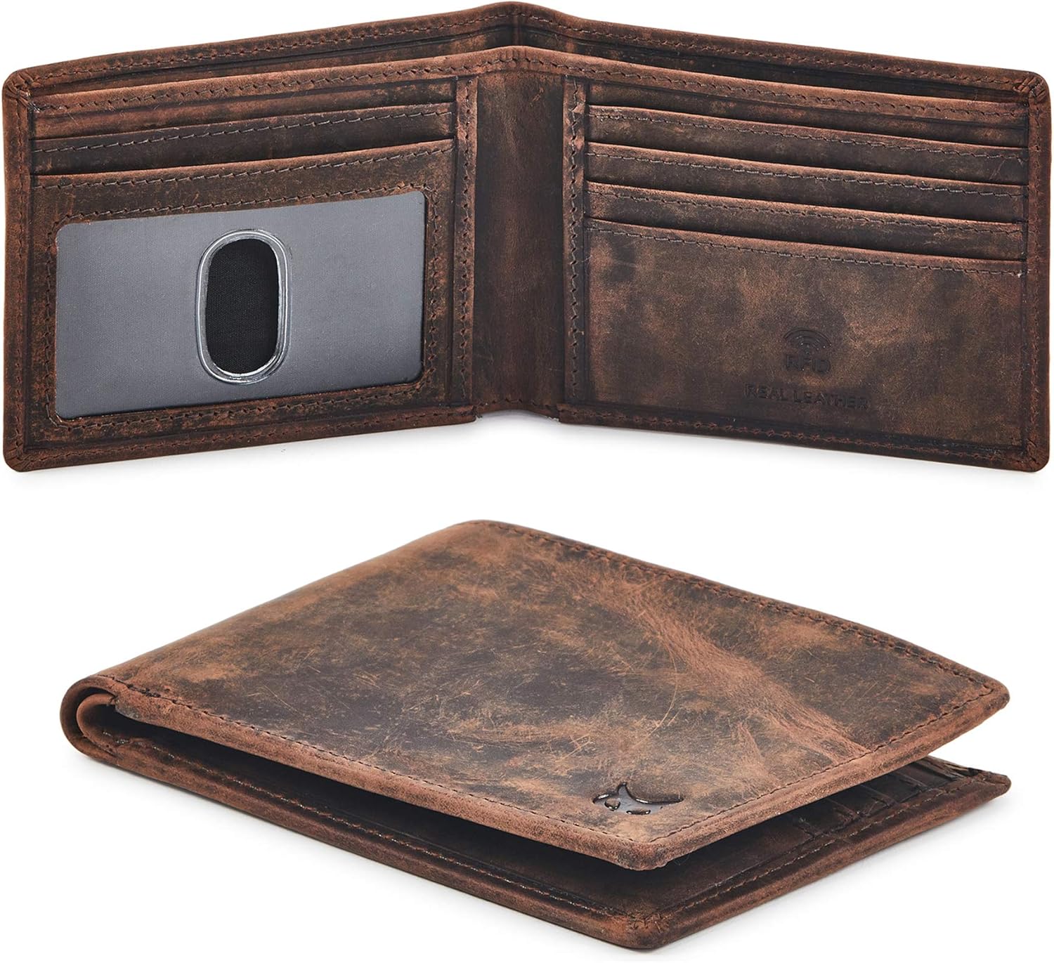 Real Leather Mens Bifold Wallet RFID Blocking Slim Minimalist Front Pocket - Thi...