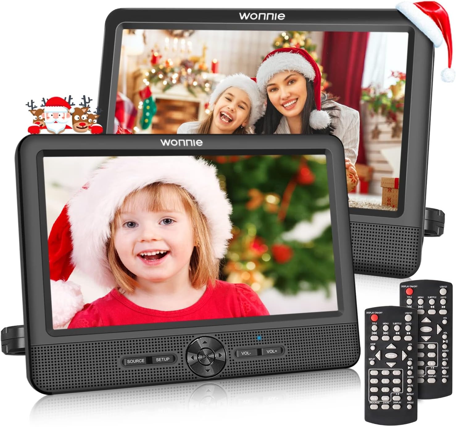 WONNIE 10 Inch Car DVD Players, Portable DVD Player Dual Screen Play Two Differe...
