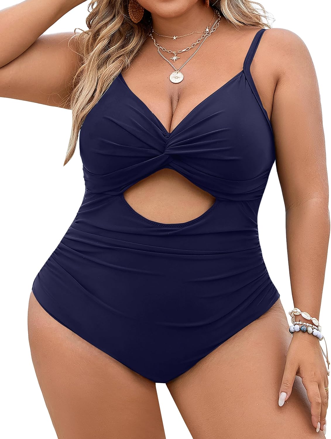 Blooming Jelly Womens Plus Size Bathing Suit Tummy Control One Piece Swimsuit Tw...