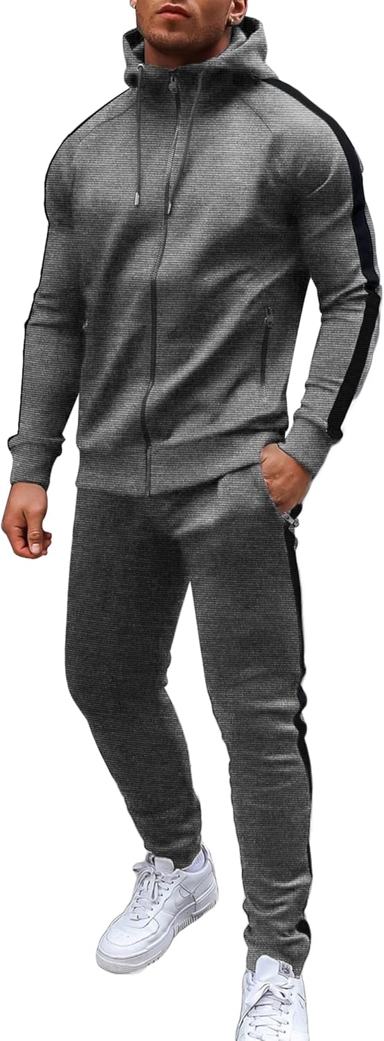 COOFANDY Tracksuit Mens with Zipper Pockets Full Zip Hoodie Sweatsuit 2 Pieces R...