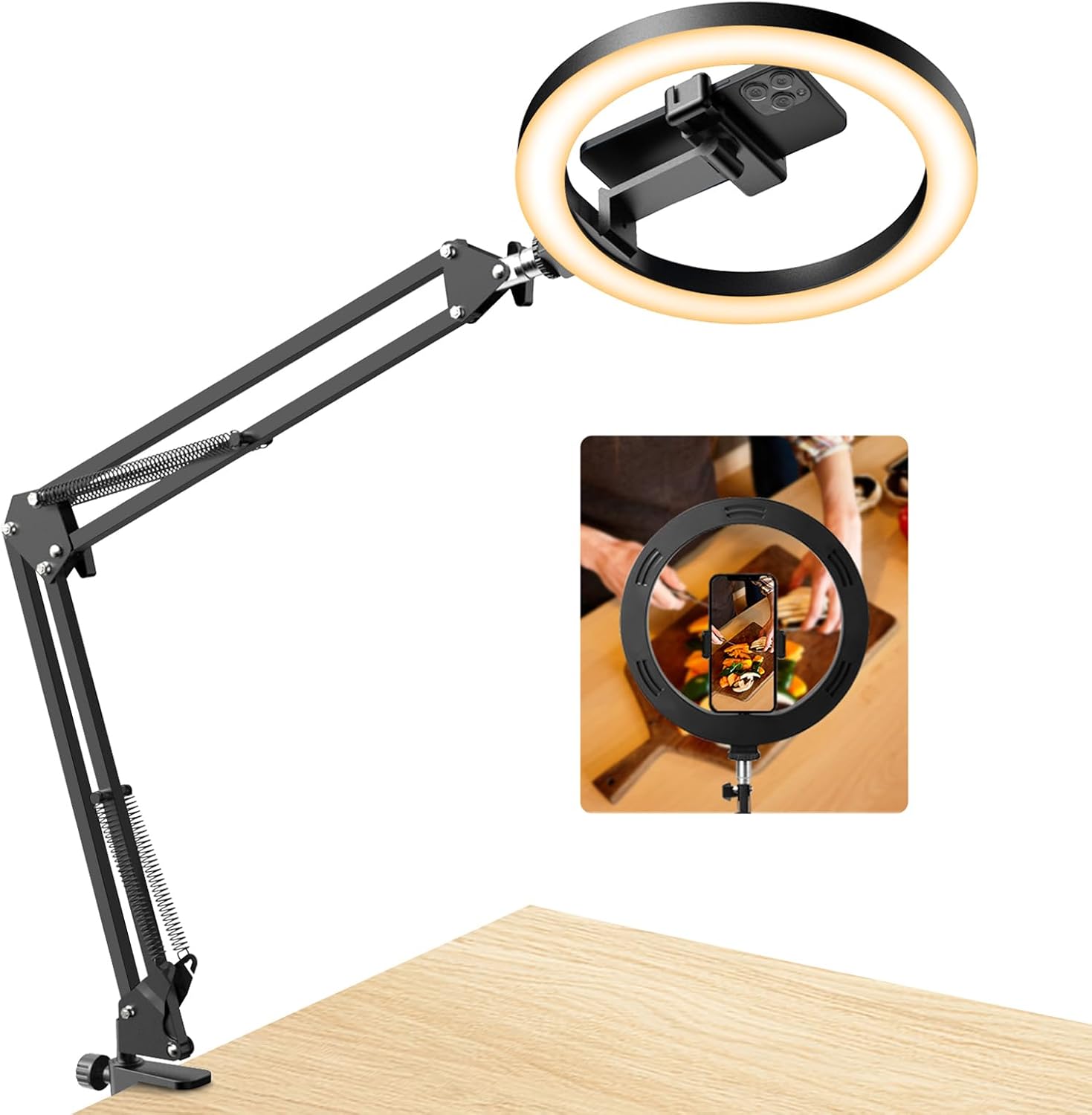 Upgrade Ring Light Overhead Phone Mount, Evershop Selfie Ring Light with Stand a...