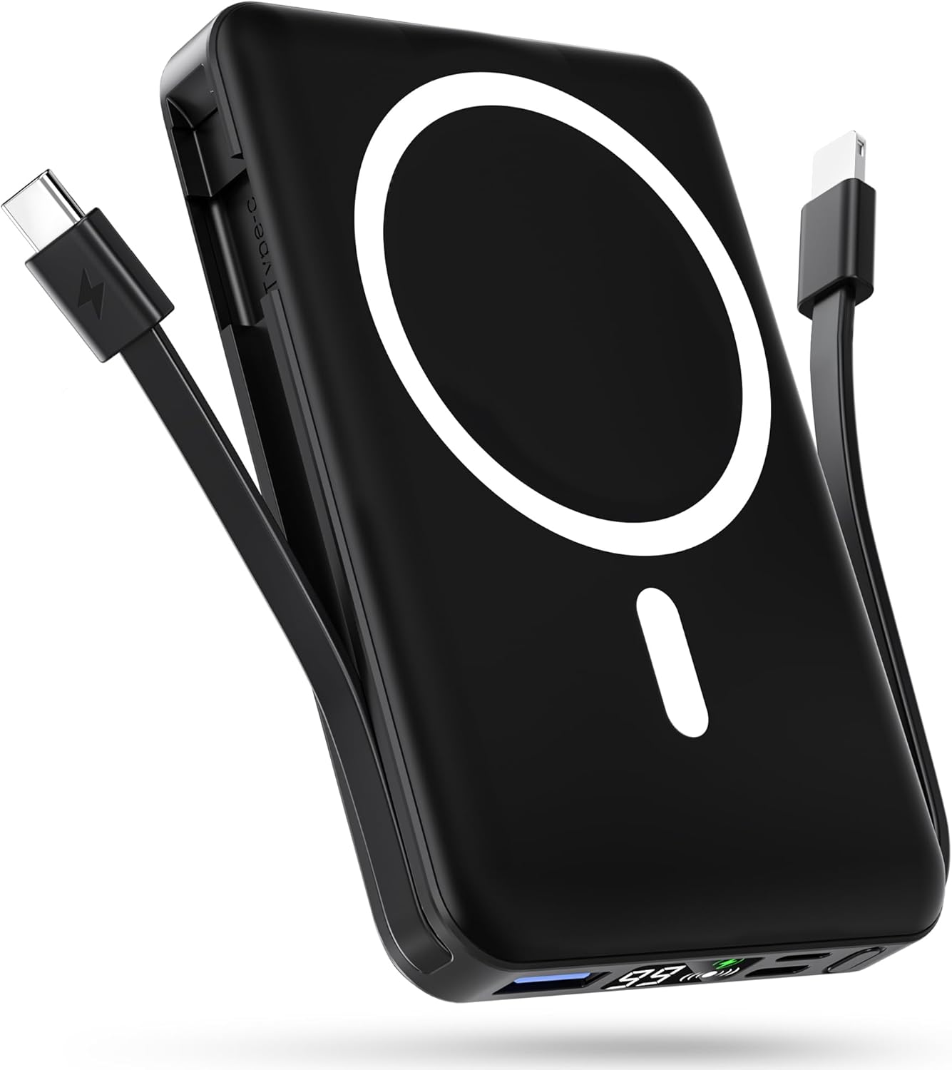 podoru for Magsafe Battery Pack, 10000mAh Magnetic Power Bank Built-in USB C Lig...