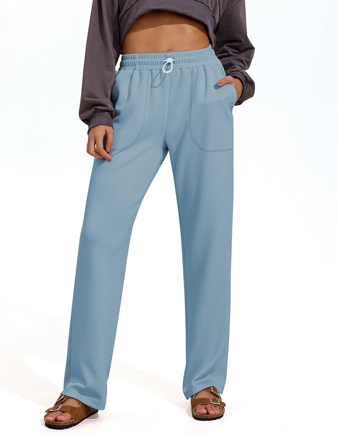 PINSPARK Womens Straight Leg Sweatpants Casual Athletic Workout Pants Stretch So...