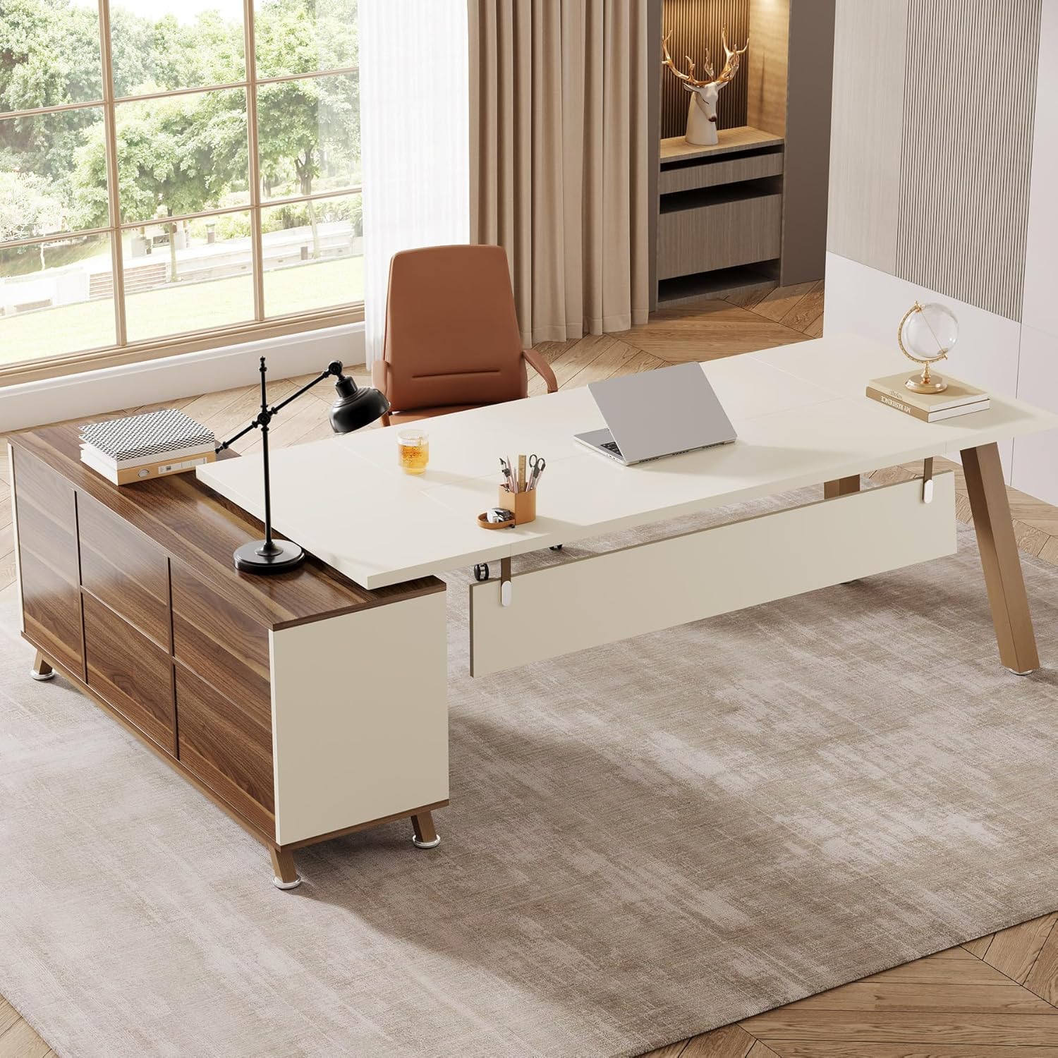 Tribesigns 71-Inch Executive Desk, L-Shaped Desk with 55-Inch Cabinet, Large Off...