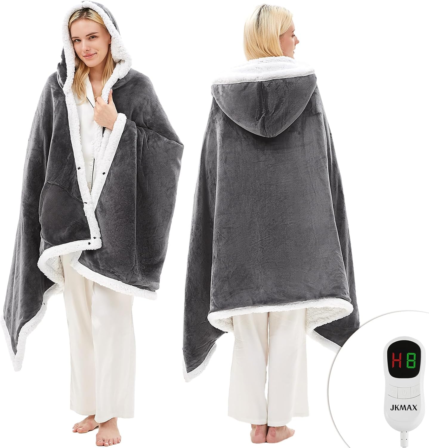 JKMAX Heated Electric Blanket Shawl - Wearable Heating Blanket Heated Throw Blan...