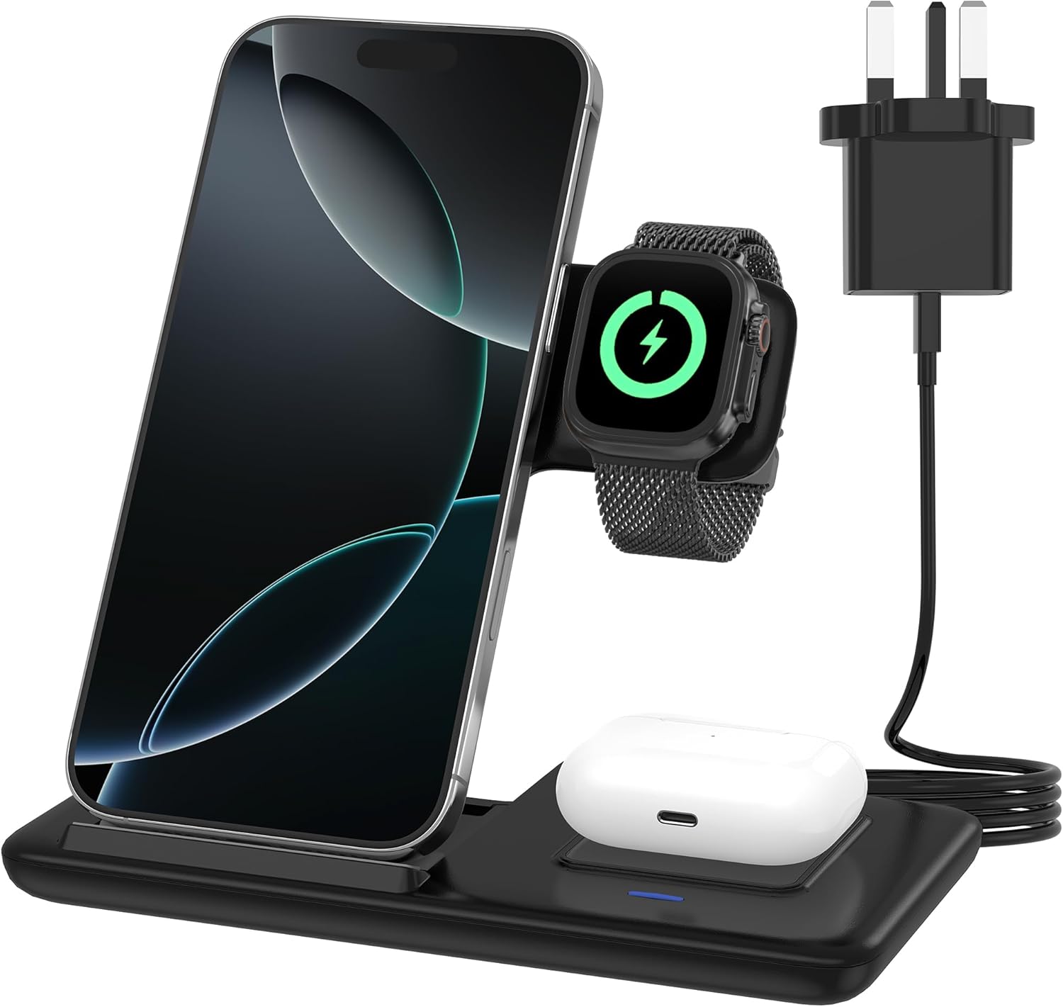 Wireless Charger Station 3 in 1 ，18W Fast Charging with Qi-Certified Multiple D...
