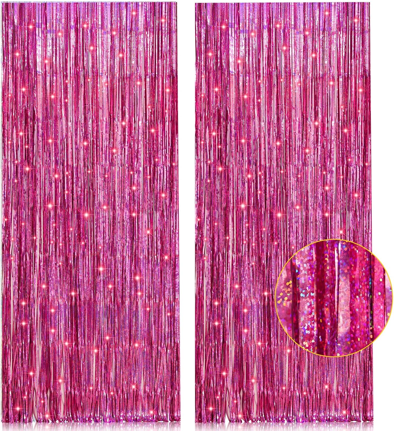 2 Pack 3.2ft x 8.2ft Pink Metallic Tinsel Foil Fri...