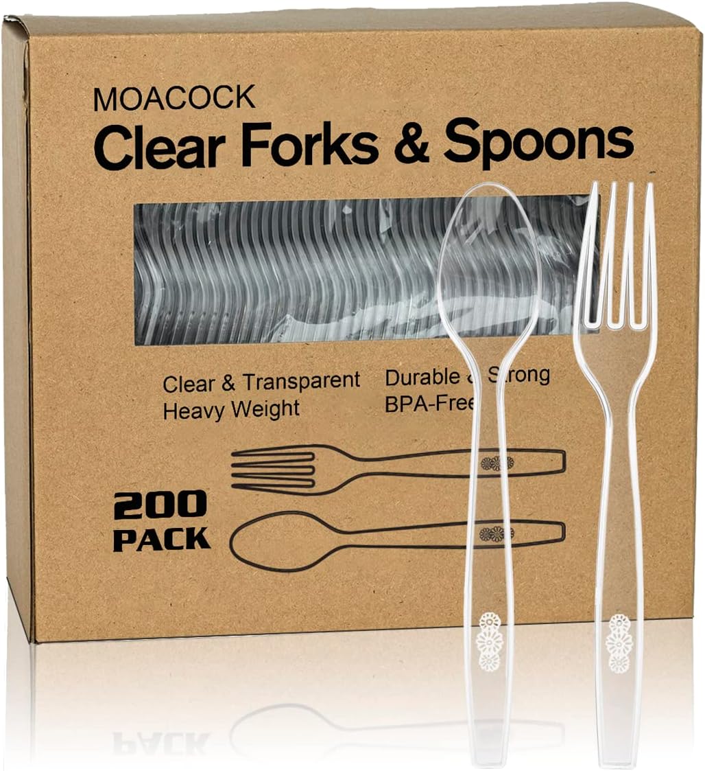 200 Count Plastic Silverware, Heavy Weight Plastic...