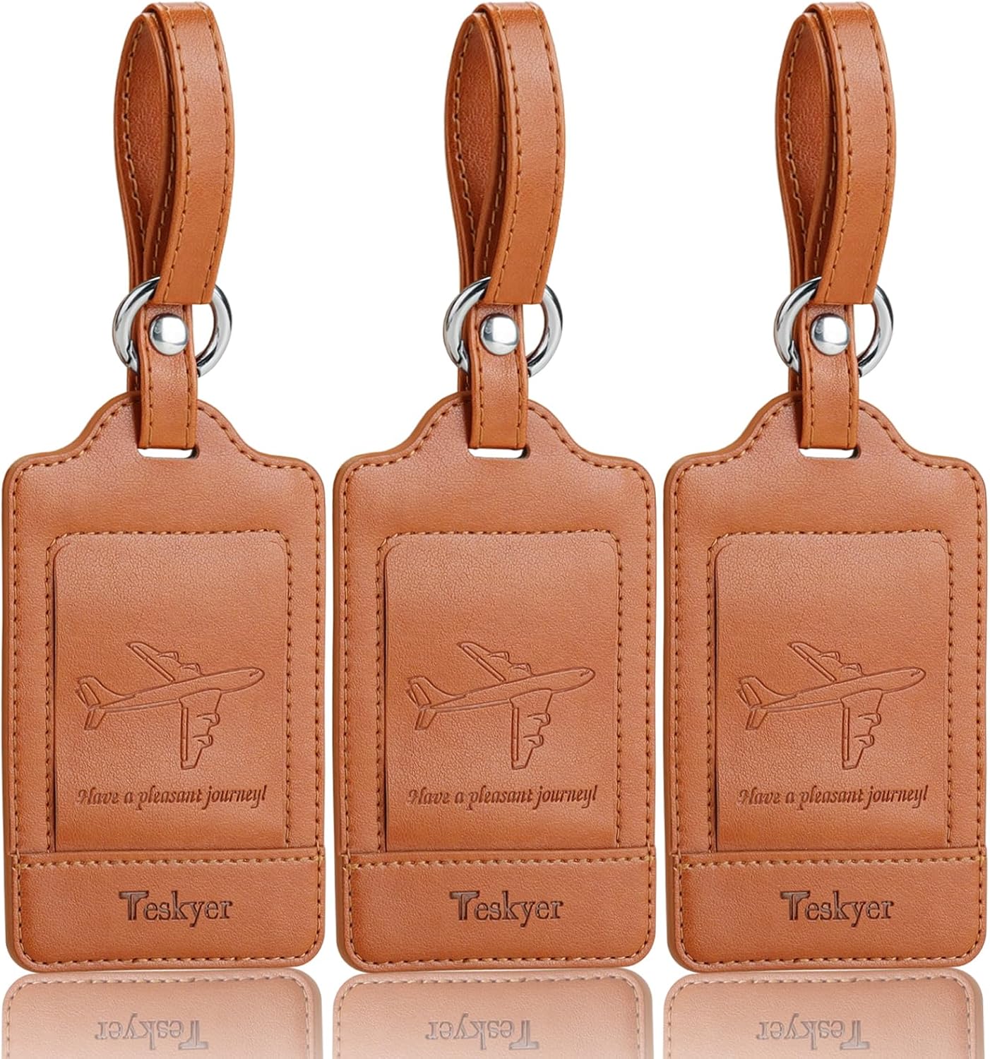 Teskyer 3 Pack Luggage Tags, PU Leather Luggage Tags for Suitcases, Luggage Labe...