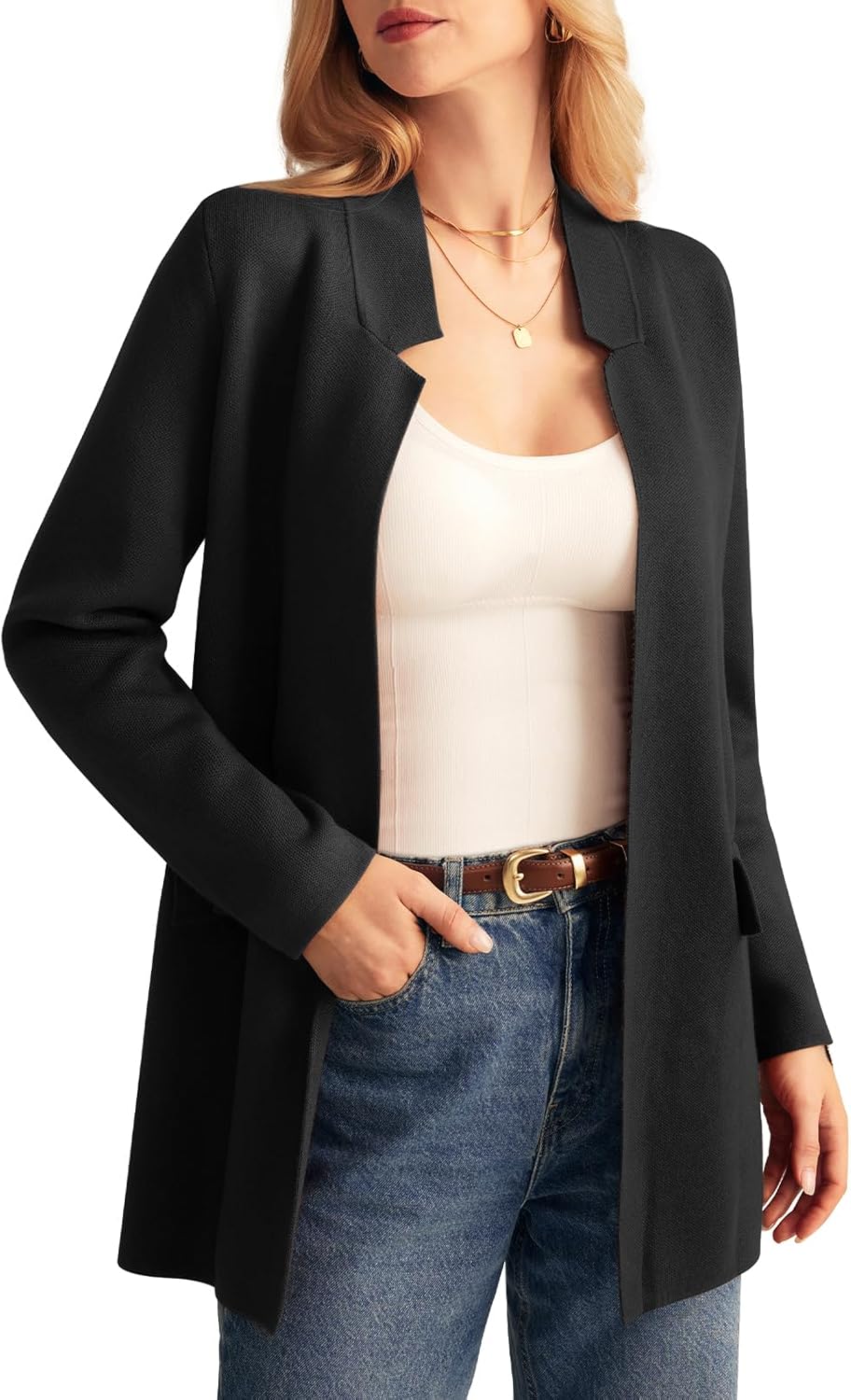 GRACE KARIN Women's 2024 Fall Long Sleeve Knit Cardigan Coat Open Front Notch Co...