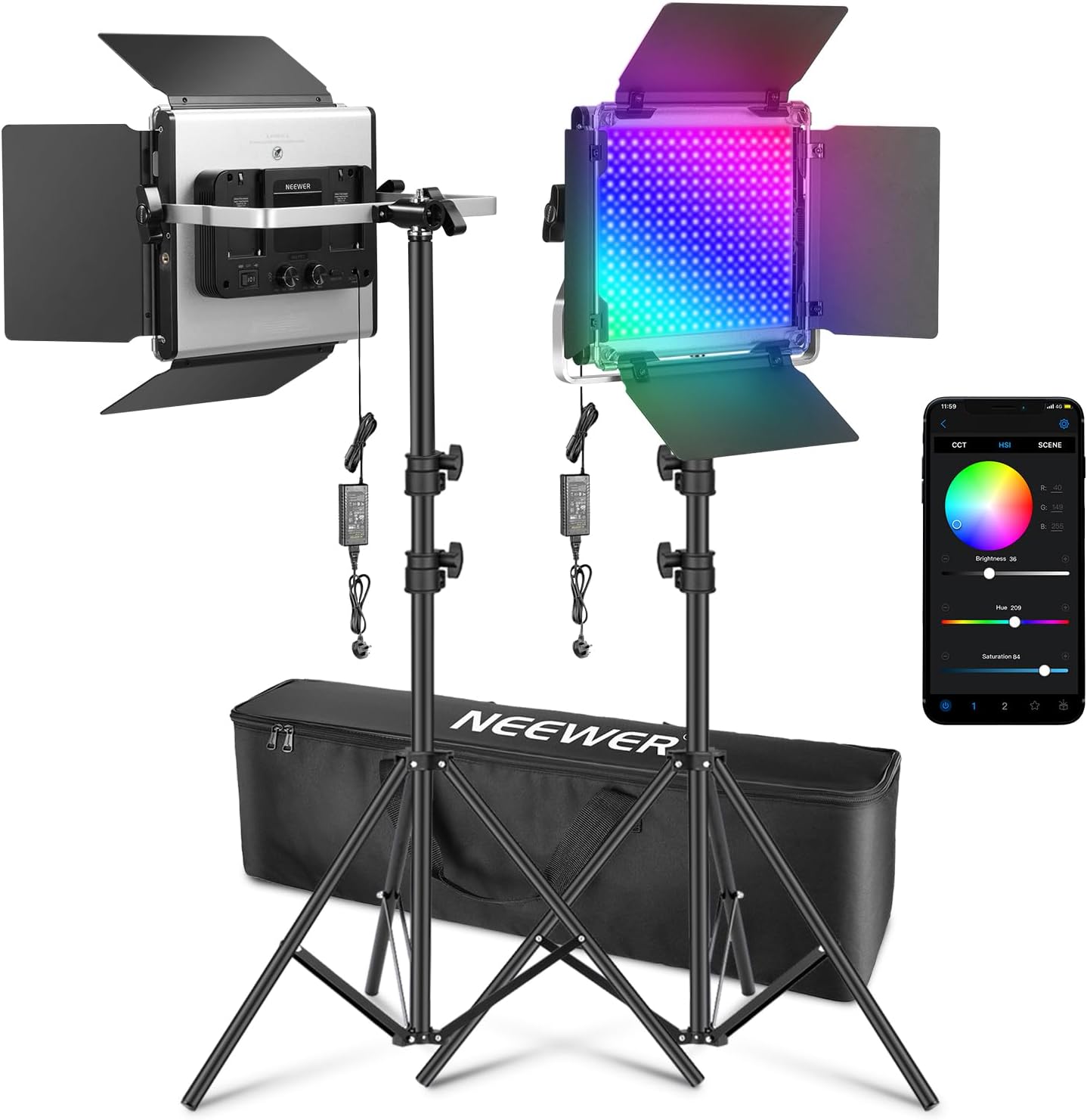 NEEWER Upgraded 660 PRO II RGB LED Video Light with App Control&Stand Kit, 2 Pac...