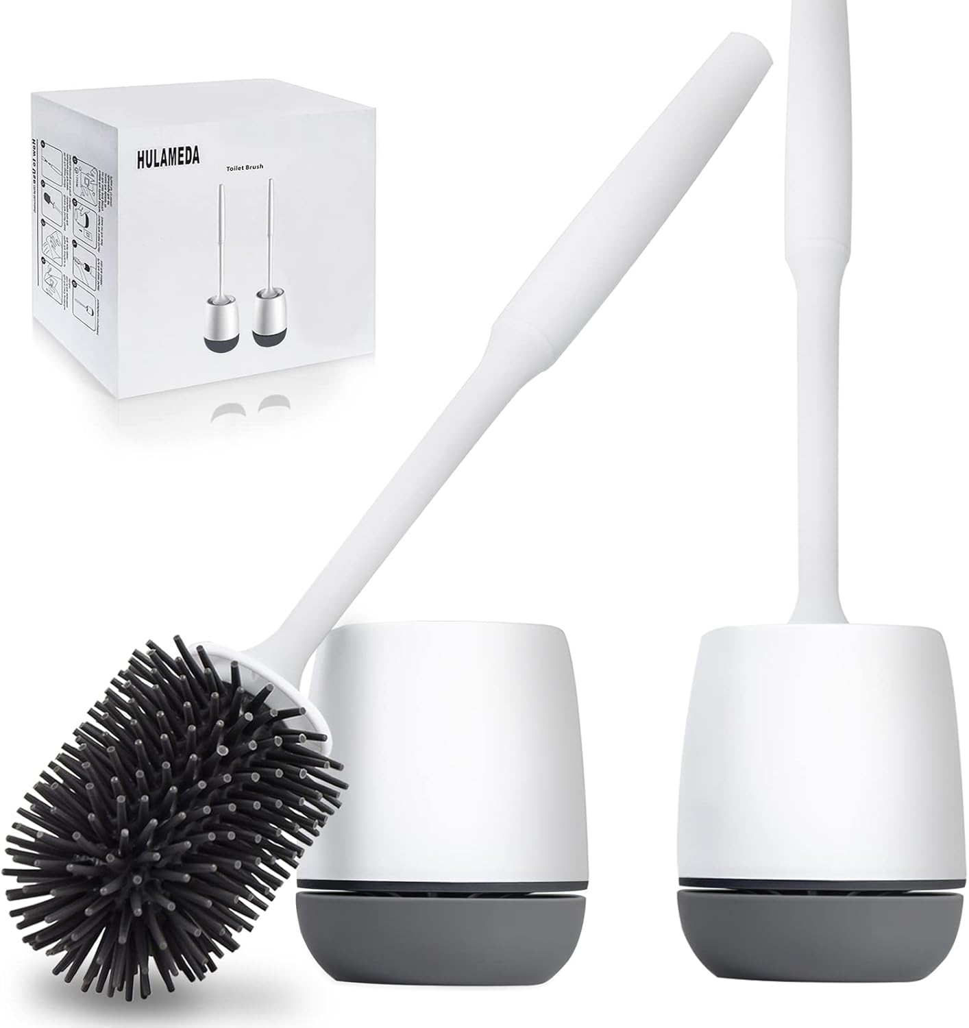 Hulameda Toilet Brush and Holder 2 Pack, Silicone Toilet Cleaning Brush with Qui...