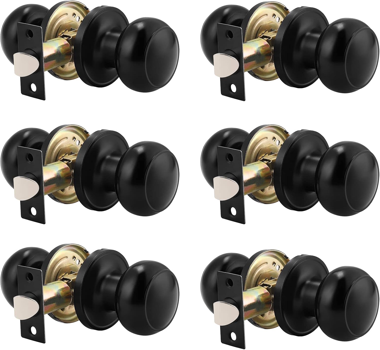 Probrico (6 Pack Round Passage Door Knob(Non-Locking Knobs), Keyless Doorknobs I...