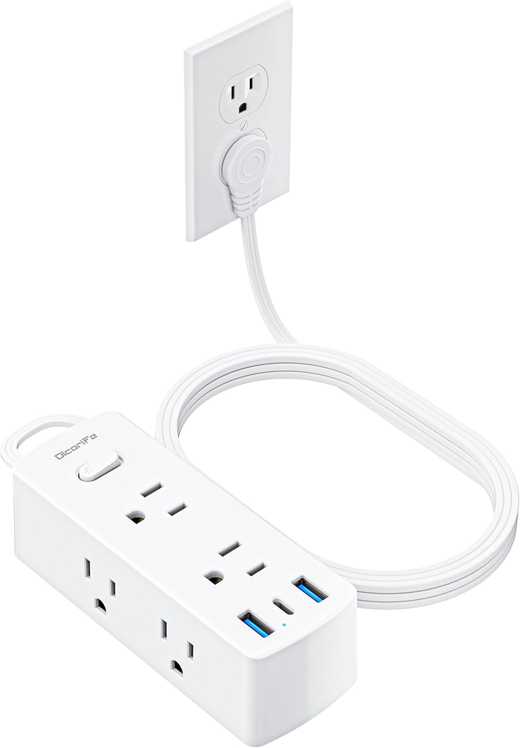 Short Extension Cord 3ft - Olcorife Flat Plug Power Strip with 6 Outlets 3 USB P...