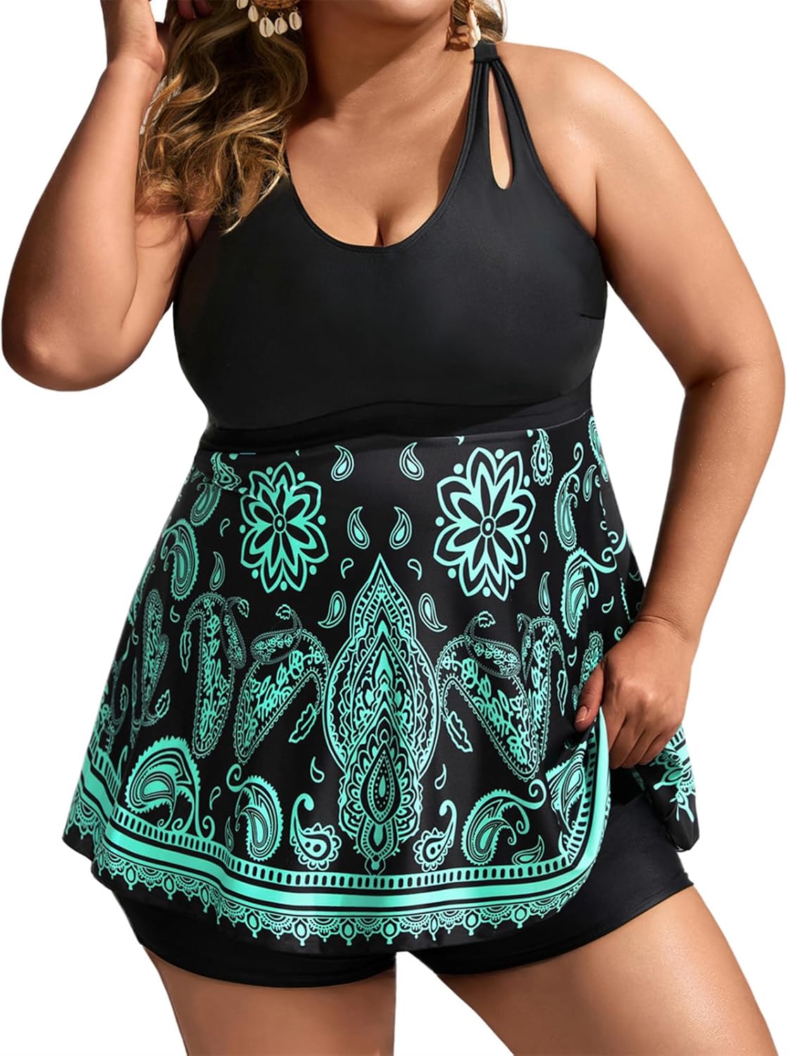 Hanna Nikole Two Piece Tankini Swimsuits for Women 2025 Cutout Color Block Flowy...