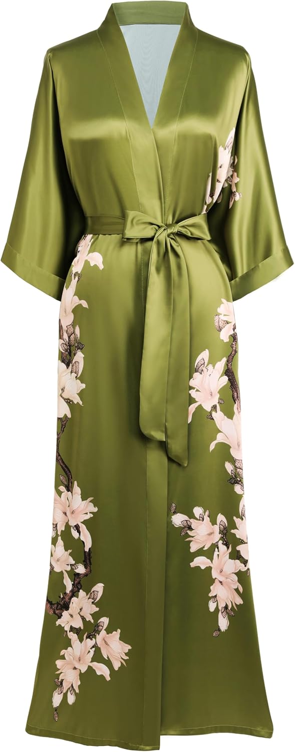 BABEYOND Kimono Robe Cover up with Box Long Floral Satin Sleepwear Silky Bathrob...