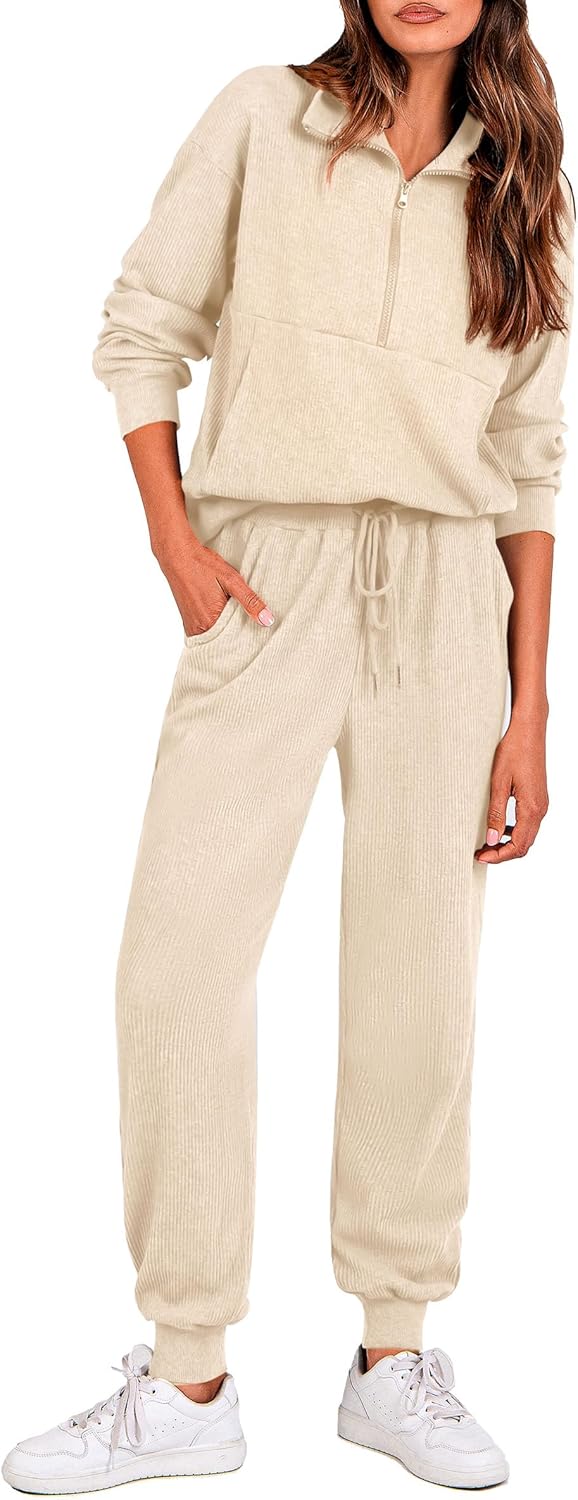 PRETTYGARDEN Womens 2 Piece Sweatsuits Set Long Sleeve Half Zip Pullover Sweatsh...