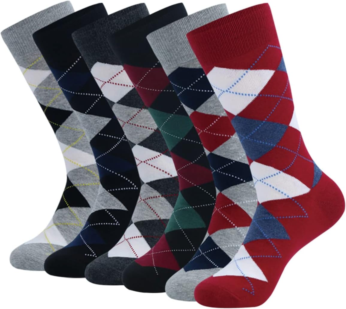 HHX YONLEE Dress Socks 5/6/10 Pairs Crew Argyle Colorful Cotton Novelty Casual H...