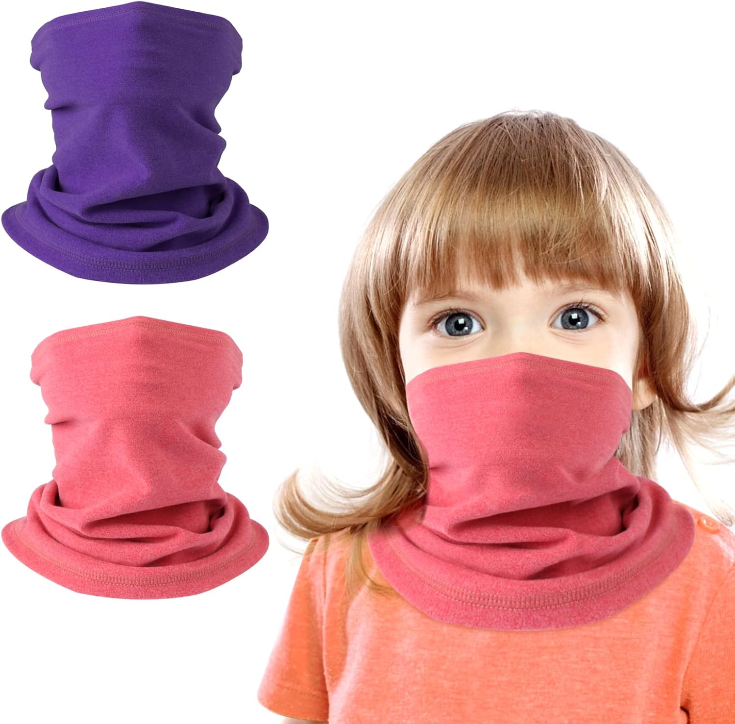 HEGCOIIE 2 Pack Winter Kids Neck Warmer,Fleece Windproof Neck Gaiter Face Coveri...