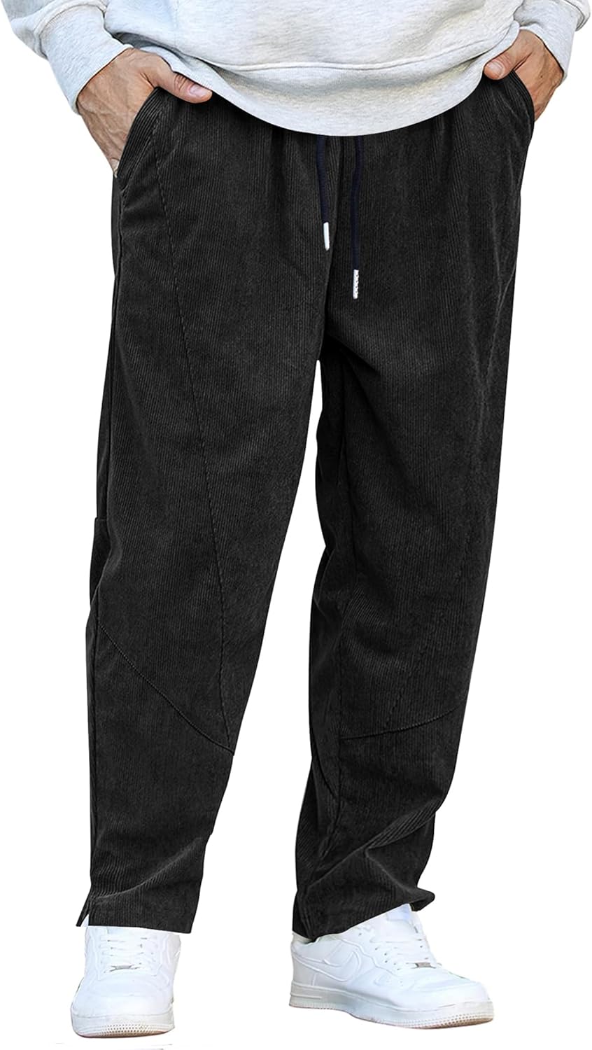 COOFANDY Men's Corduroy Pants Elastic Waist Drawstring Harem Pants Fashion Loose...