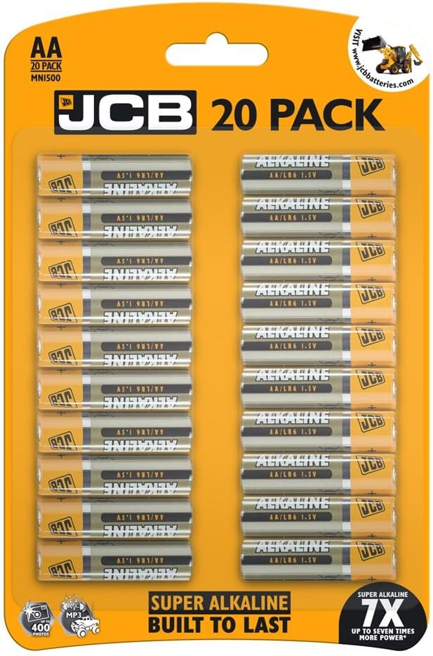JCB, AA / LR6 1.5v Super Alkaline Batteries (Pack of 20) - up to 7 times more po...