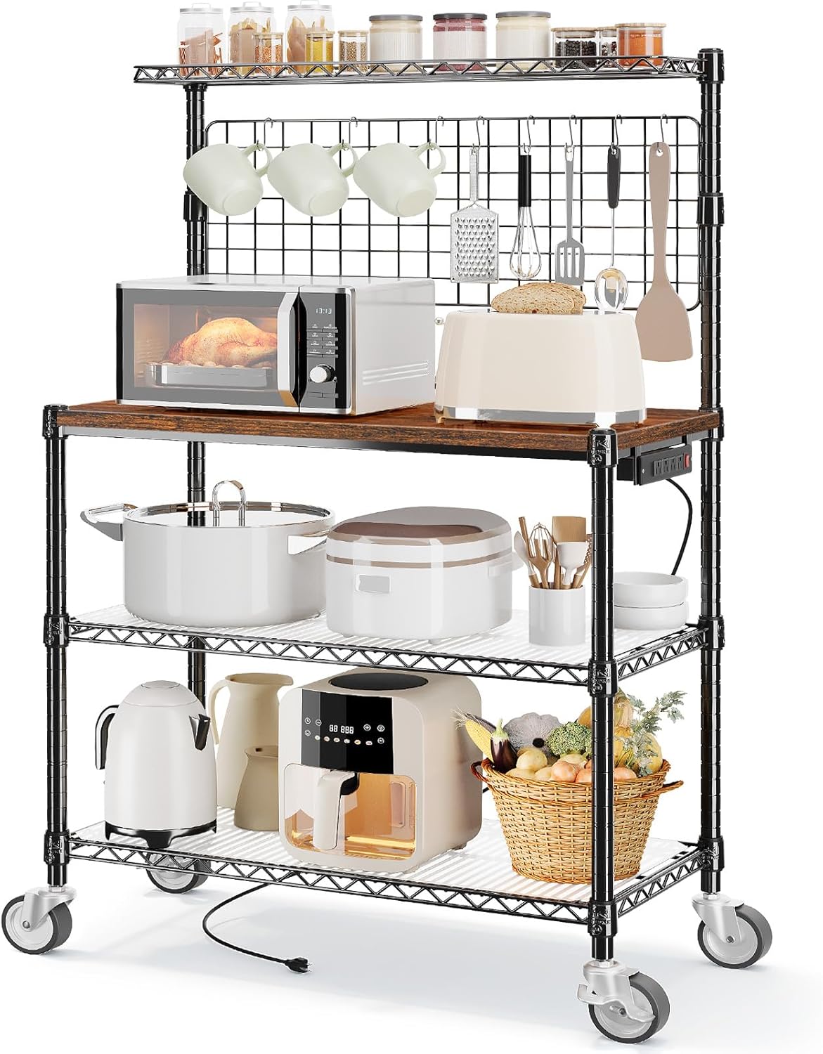 Leteuke Bakers Rack with Power Outlet & Storage, 36 Inch Microwave Stand Kitchen...