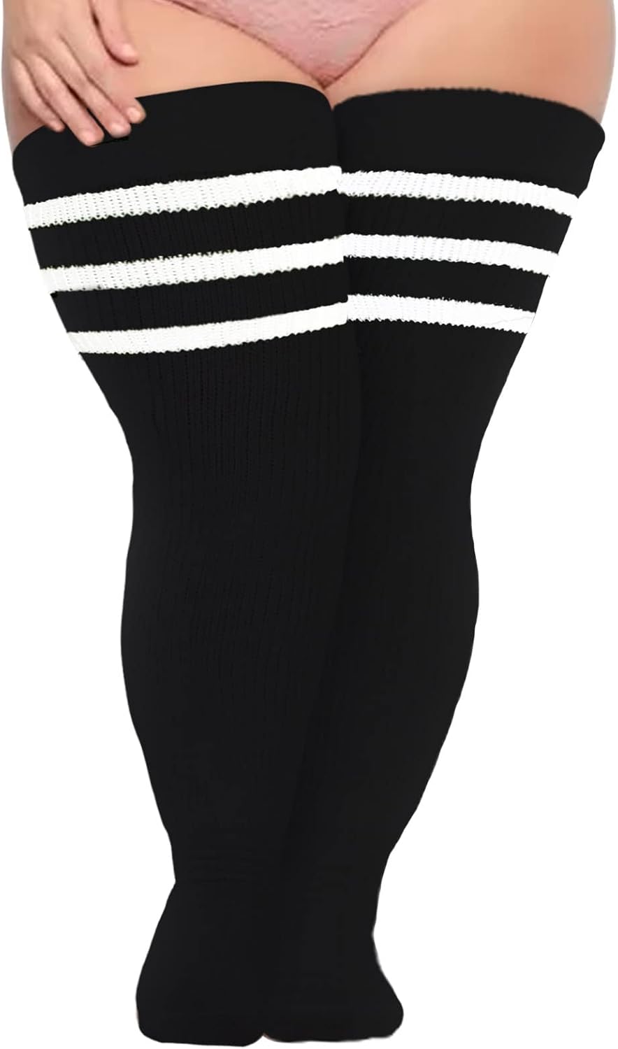 Plus Size Womens Thigh High Socks for Thick Thighs- Extra Long Striped Thick Ove...