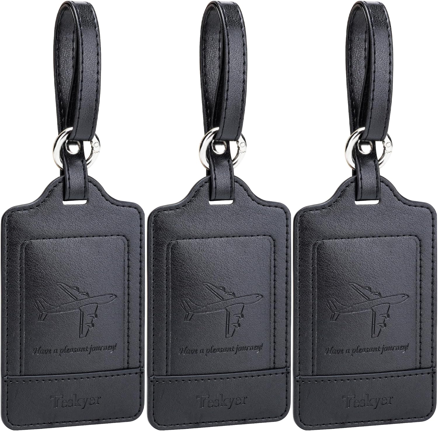 Teskyer Luggage Tags, 3 Pack PU Leather Luggage Tags for Suitcases, Privacy Prot...