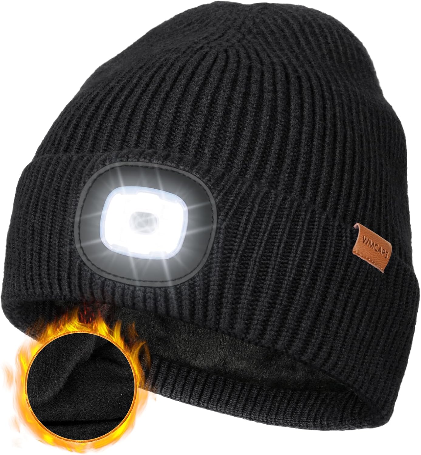 Wmcaps LED Beanie with Fleece Lining for Men and Women, Cozy Breathable Winter H...