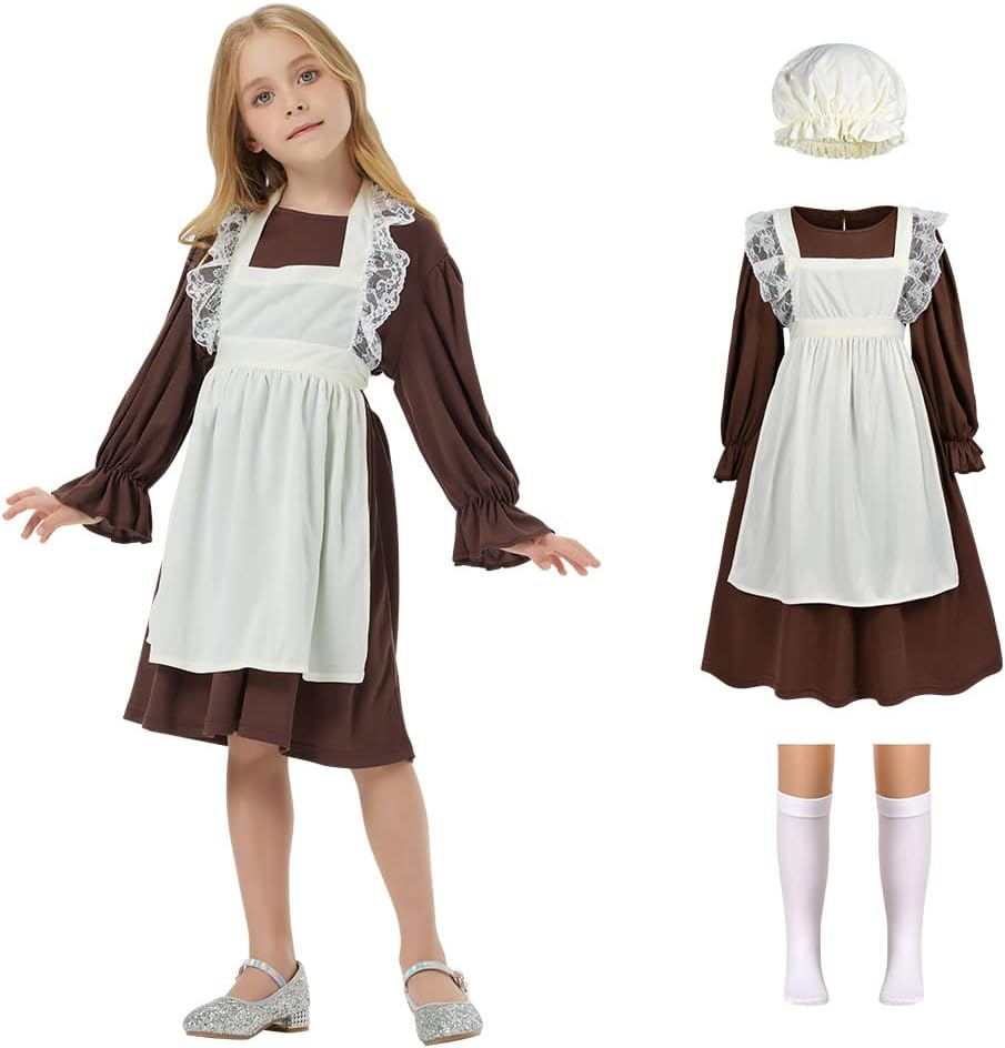 Aomig Victorian Maid Costume for Girls, Victorian Village Medieval Dress with Mo...