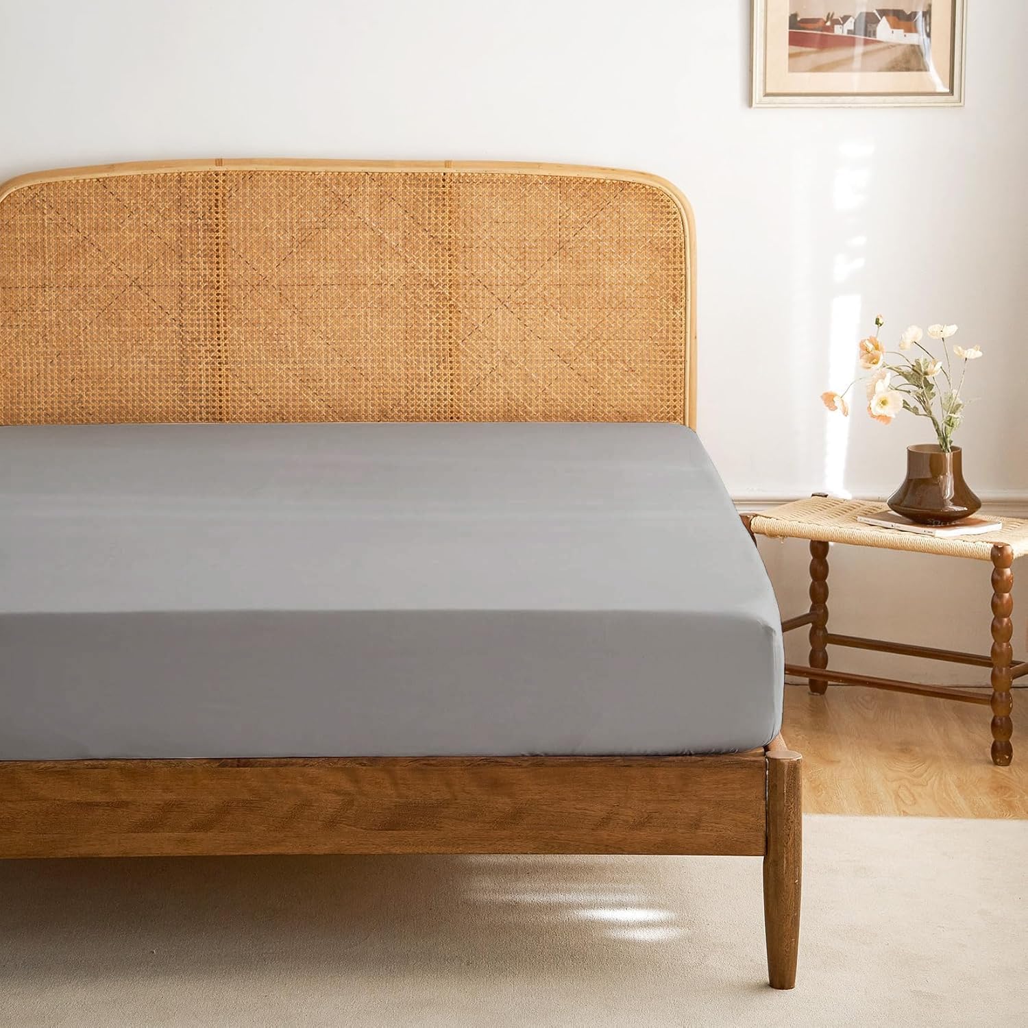 Funky Gadgets Double Fitted Sheet Grey Deep Pocket (25cm) 90 GSM Brushed Microfi...