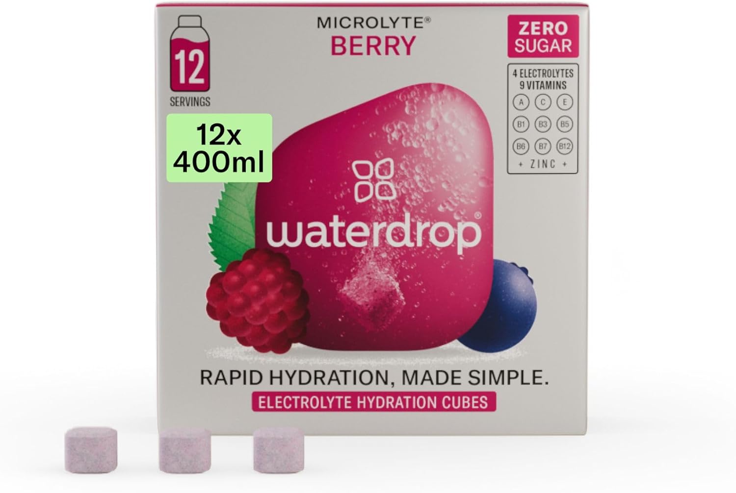 waterdrop® Microlyte BERRY | 12 Rapid Hydration Tablets with 4 Electrolytes, 9 V...