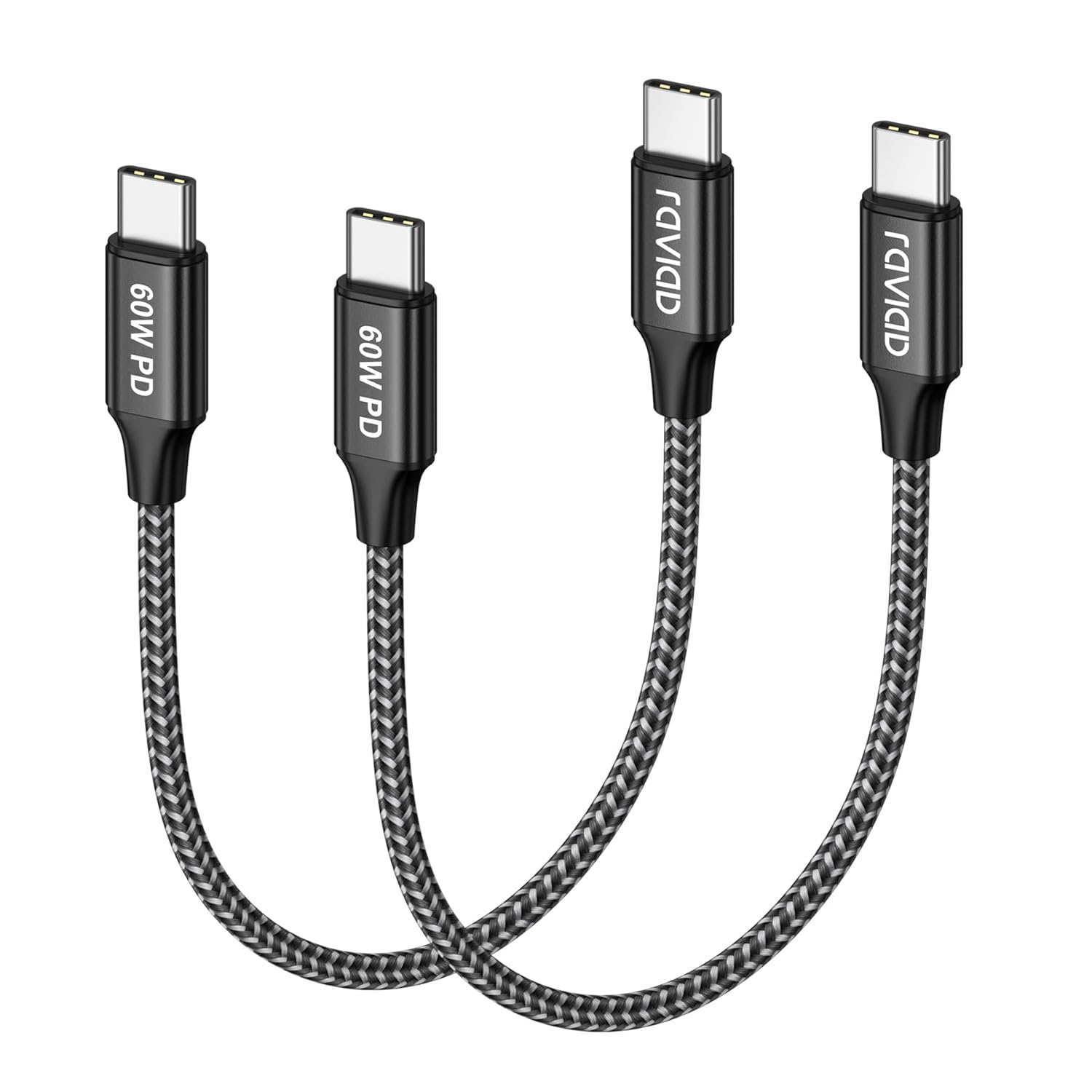 RAVIAD USB C to USB C Cable Short, [2Pack 30CM] 60W 20V/3A PD Fast Charging Data...